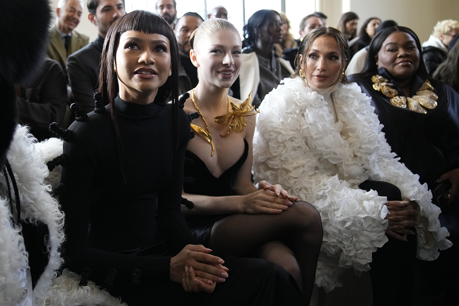 Zendaya, Hunter Schafer, Jennifer Lopez and Da'Vine Joy Randolph attend Schiaparelli's haute couture spring/summer 2024 collection presented in Paris. Photo / AP