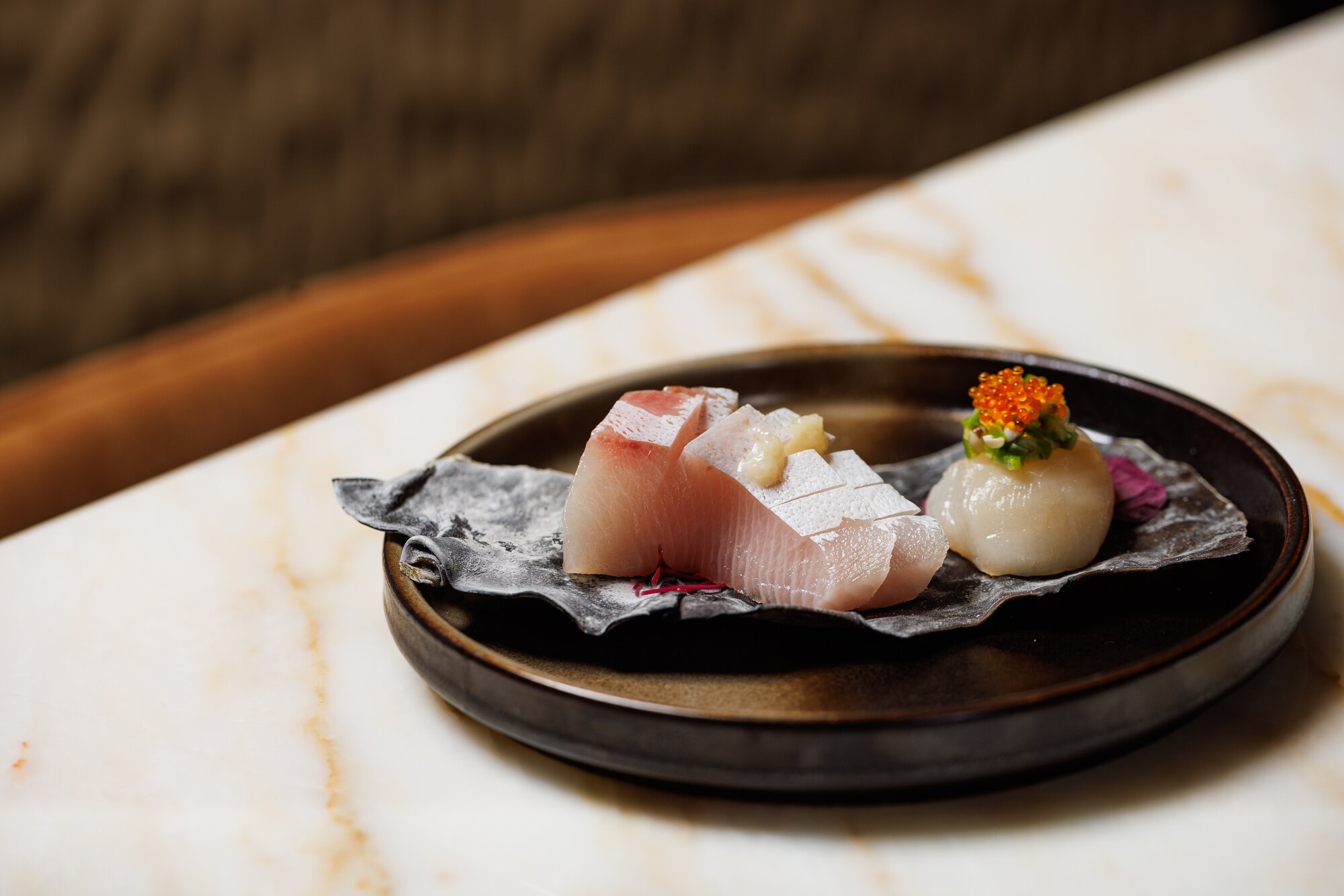 The kombu scallop and kingfish on the menu at Japanese restaurant Kureta restaurant. Photo / Babiche Martens