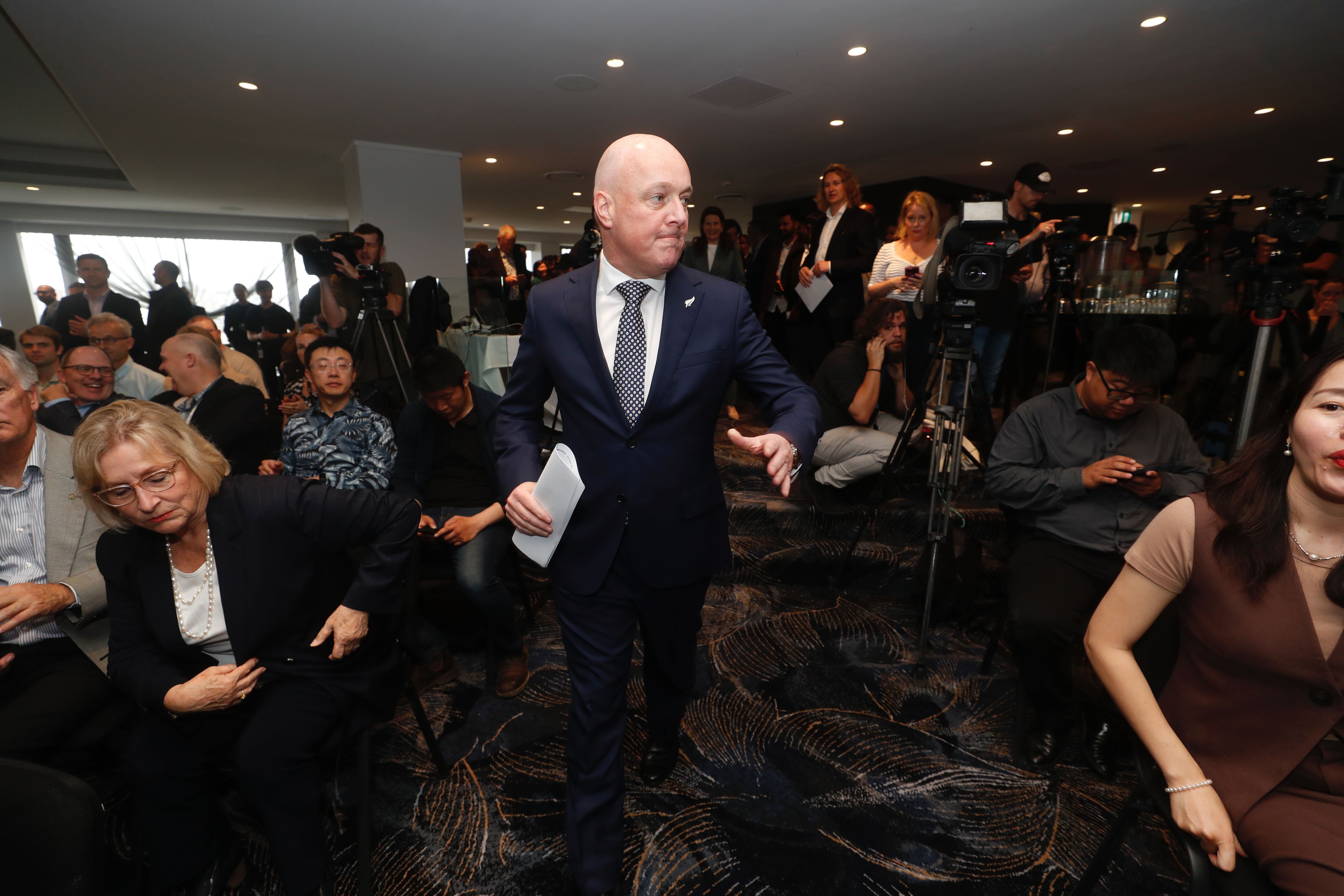 National leader Christopher Luxon at Friday's policy announcement, where the party launched their hundred point economic plan. Photo / Dean Purcell
