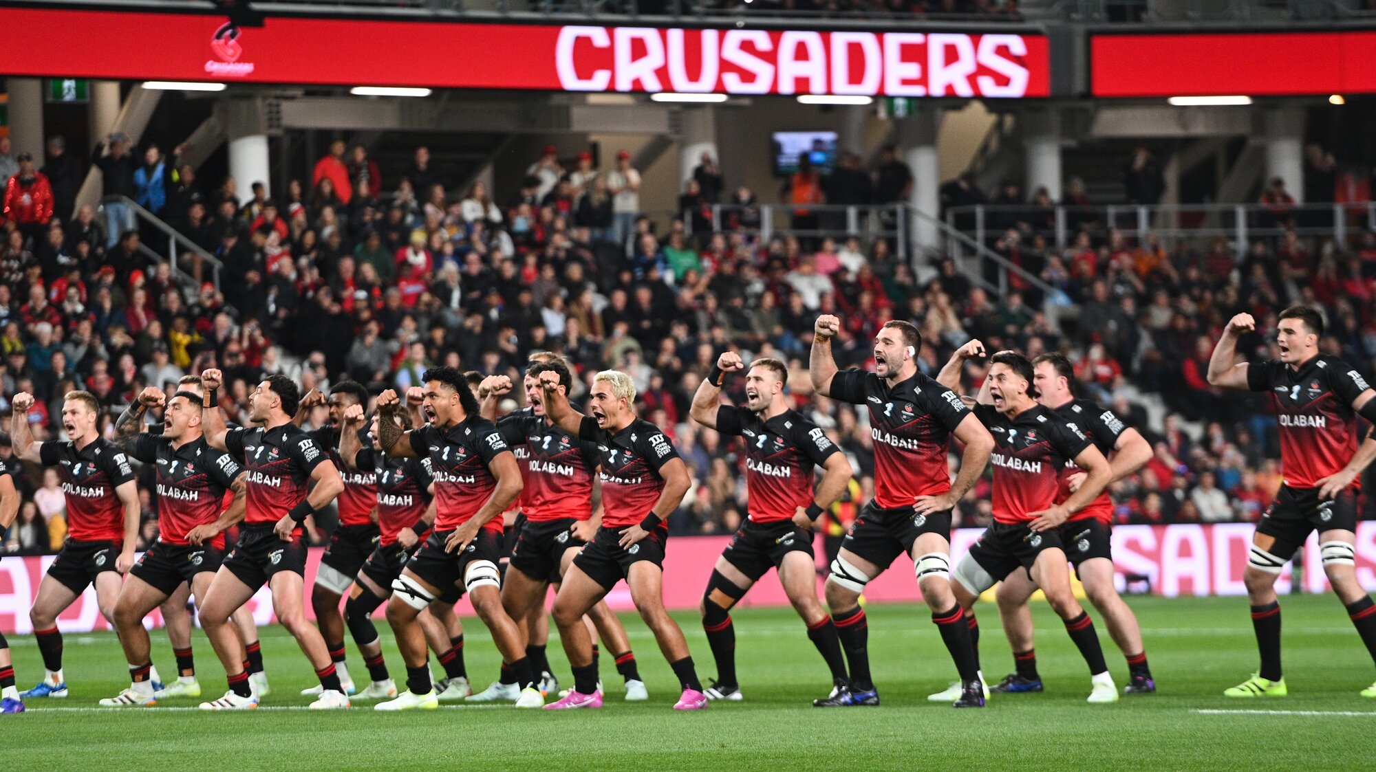 Crusaders players perfrom Takina te kawa ahead of the match.
Crusaders v Waratahs, Super Rugby Pacific, Te Kaha One New Zealand Stadium. Christchurch, New Zealand. Friday 24 April 2026. © Photo: John Davidson / Photosport x