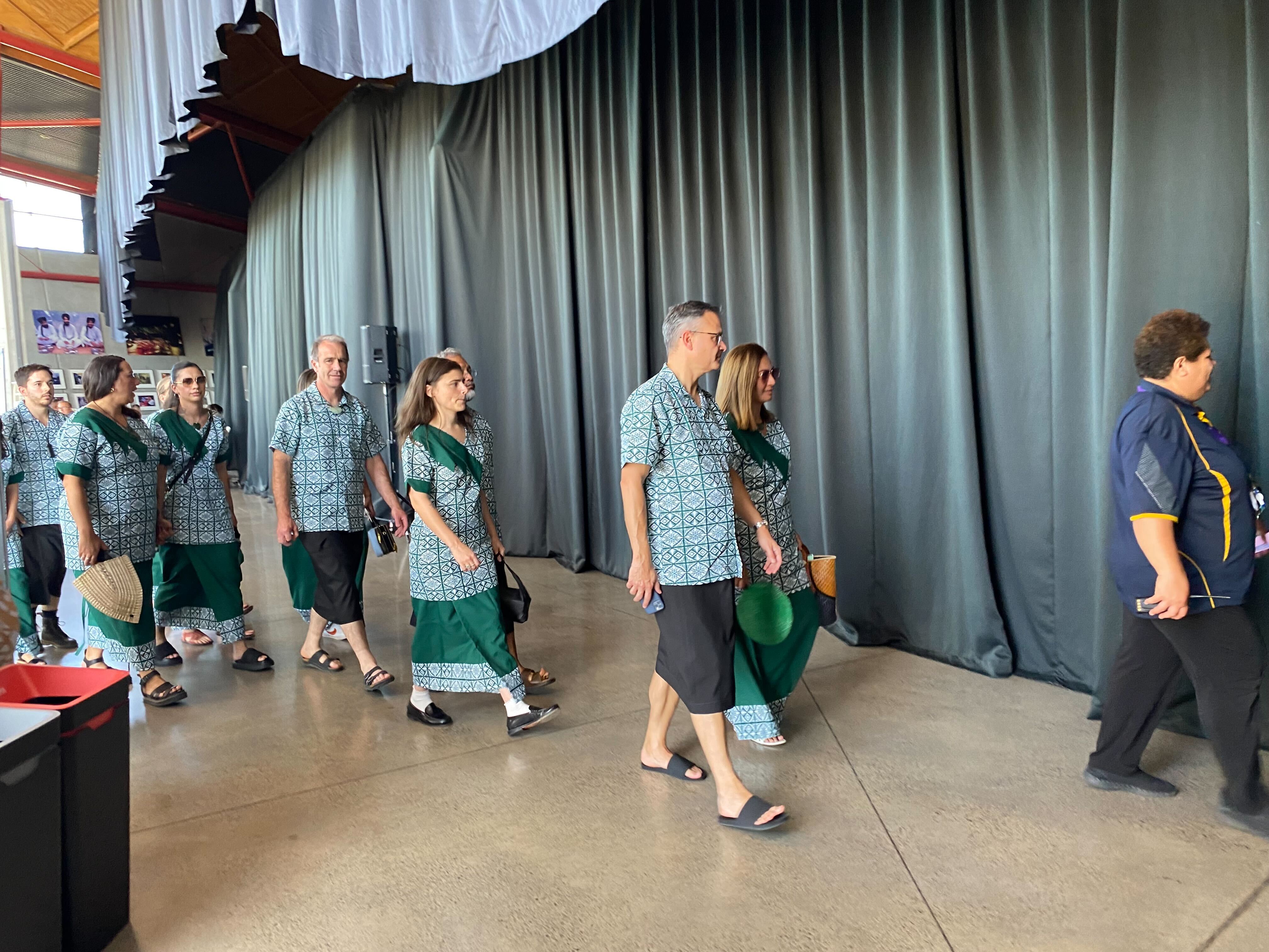 The Green Party have arrived in green puletasi’s (traditional Samoan attire) making their way through the congregation. Photo / Mary Afemata
