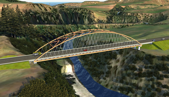 A computer-generated image of what the new bridge above the Waikare Gorge could look like, as part of the realignment project. Photo / NZTA