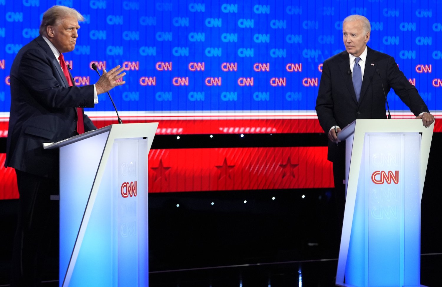 President Joe Biden, right, and Republican presidential candidate former President Donald Trump, left, participate in a presidential debate hosted by CNN. Photo / AP
