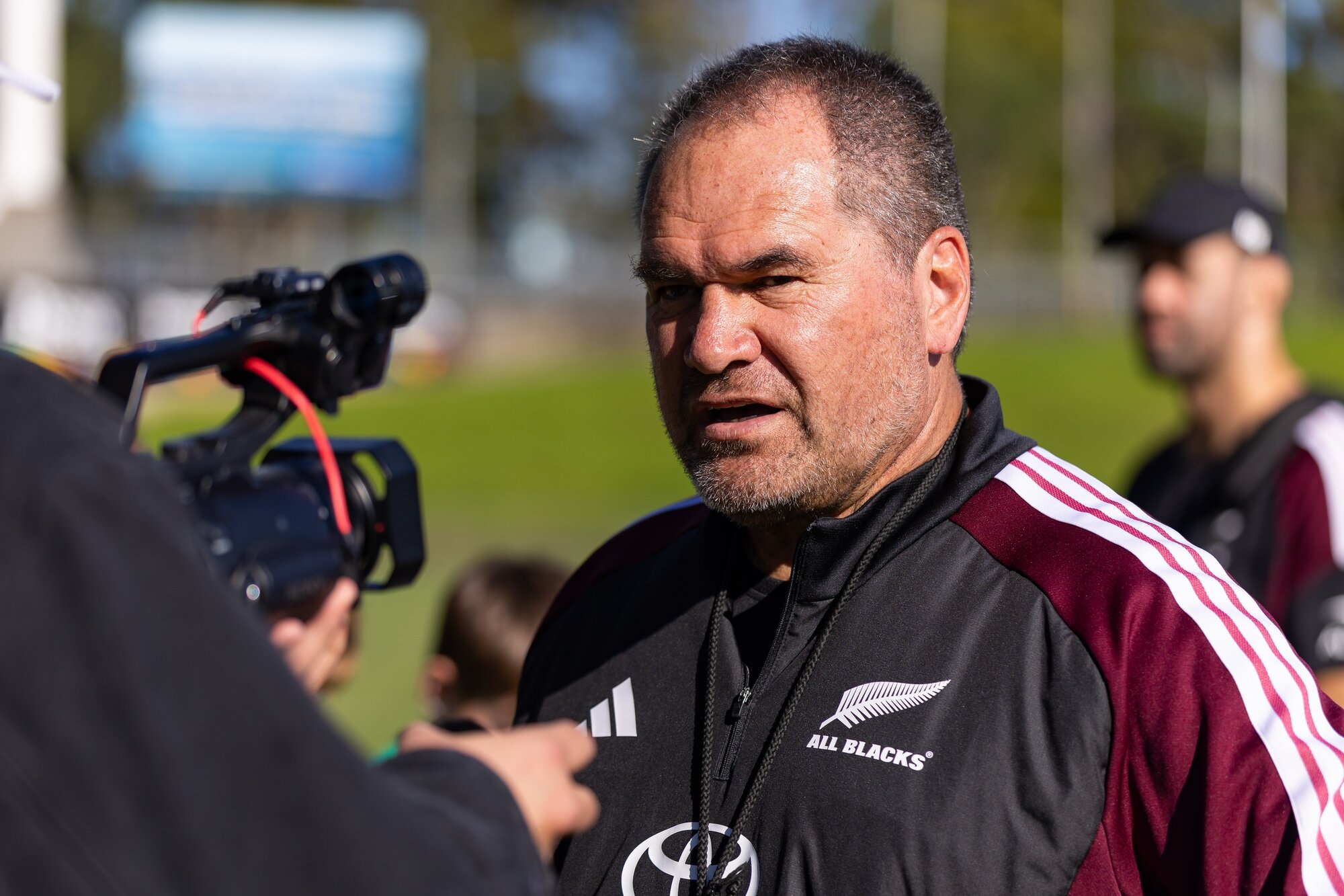 Dave Rennie speaks to the media at an All Blacks training. Photo / Photosport