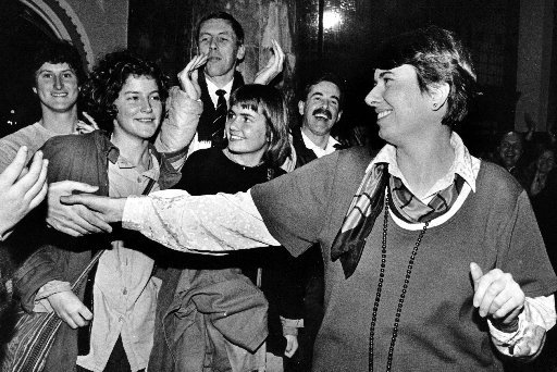 Congratulations after the passing of the Homosexual Law Reform Bill in 1986.