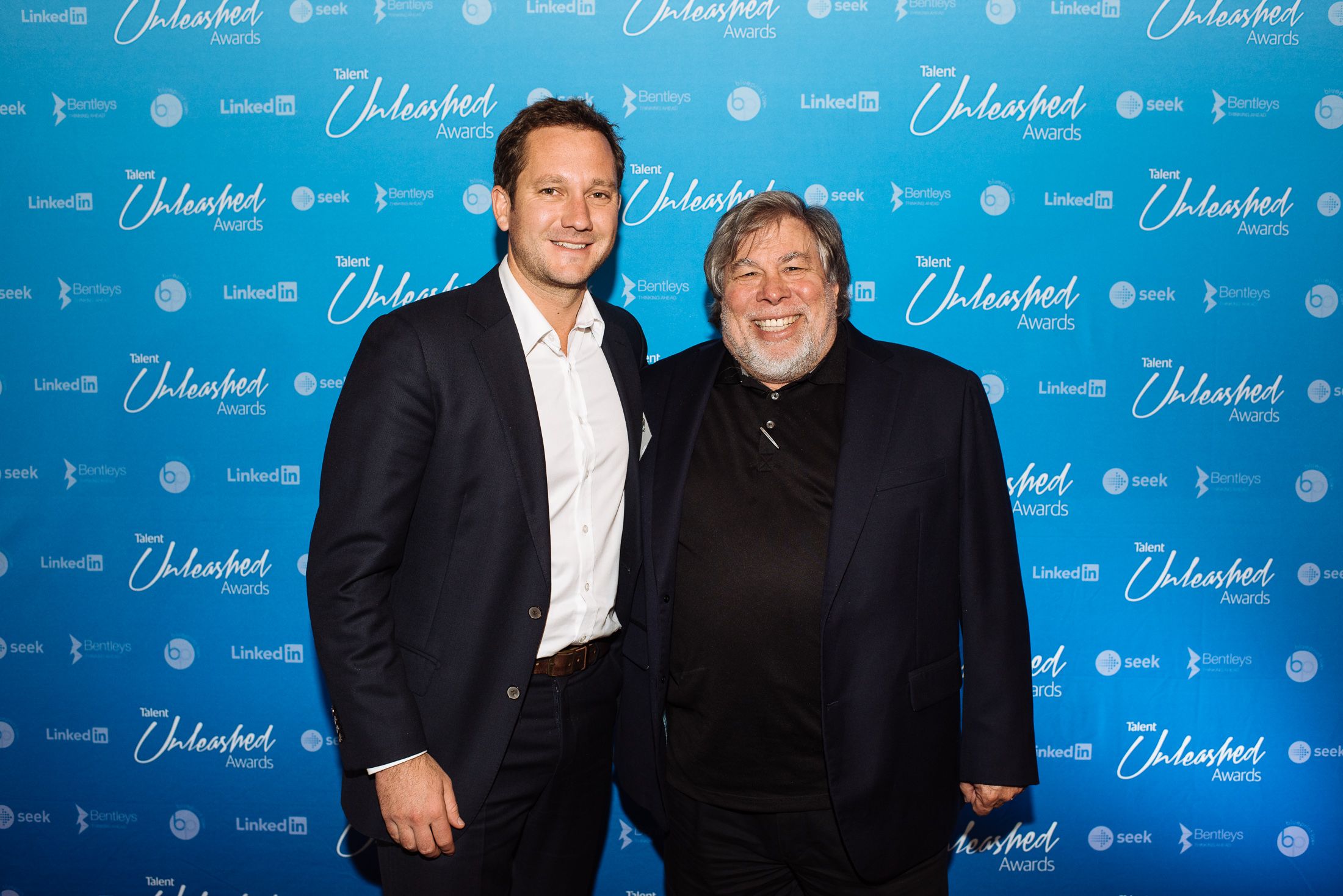Dan Radcliffe with philanthropist Steve Wozniak with who he has judged the Australia Entrepreneur Talent Awards.