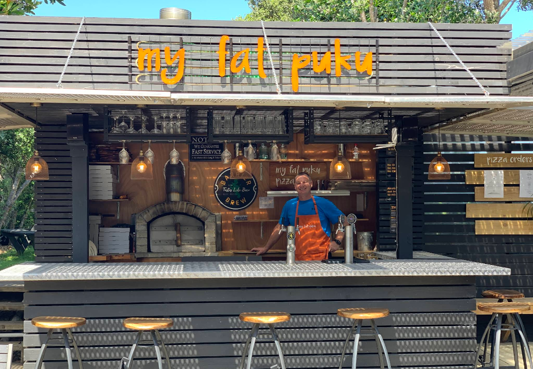 My Fat Puku in Claris serves up woodfired pizza and chilled beer from its on-site micro-brewery, Barrier Brew. Photo / My Fat Puku