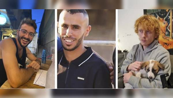 Alon Shamriz (from left), Samer Al-Talalka and Yotam Haim were mistakenly shot to death in Gaza. Photo / Shamriz, Al-Talalka and Haim families via AP