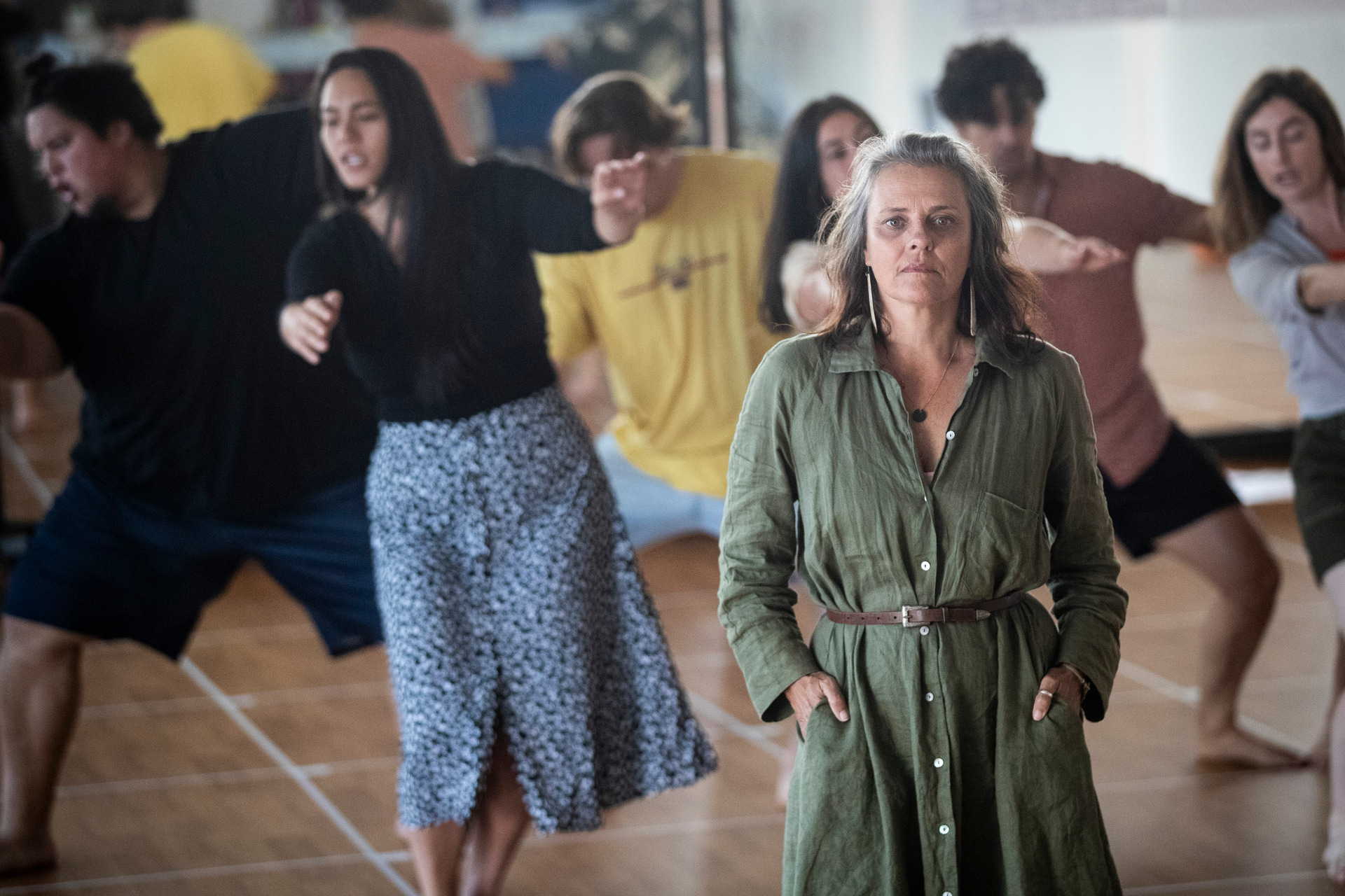 Theatre director Katie Wolfe with some of The Haka Party Incident cast at the ATC rehearsal rooms. Photo / Jason Oxenham