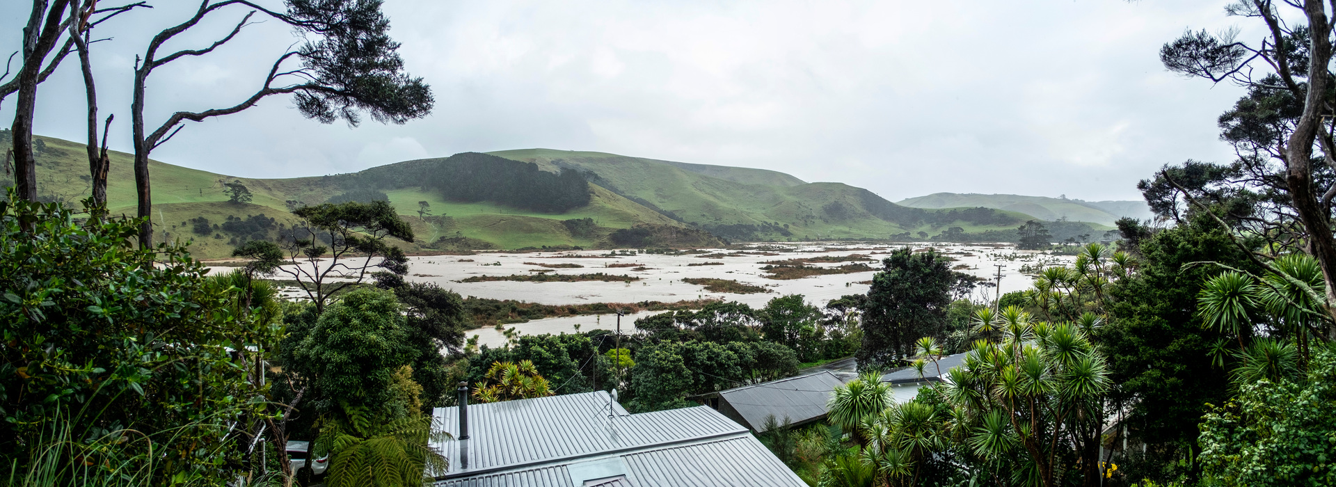 Flooding at Te Henga Bethells Road. Photo / Michael Craig