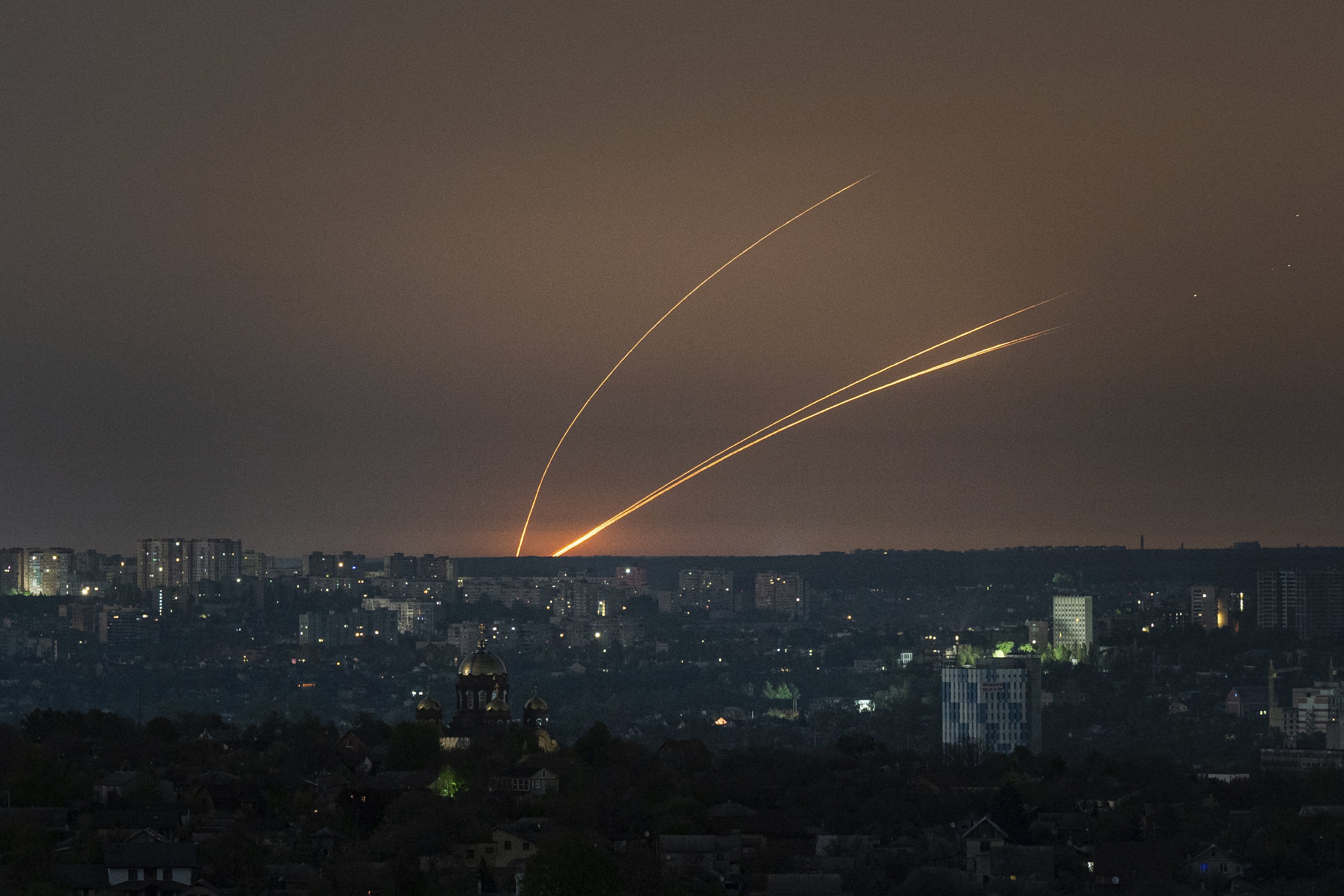 Russian rockets are launched against Ukraine from Russia's Belgorod region, seen from Kharkiv, Ukraine. Photo / AP