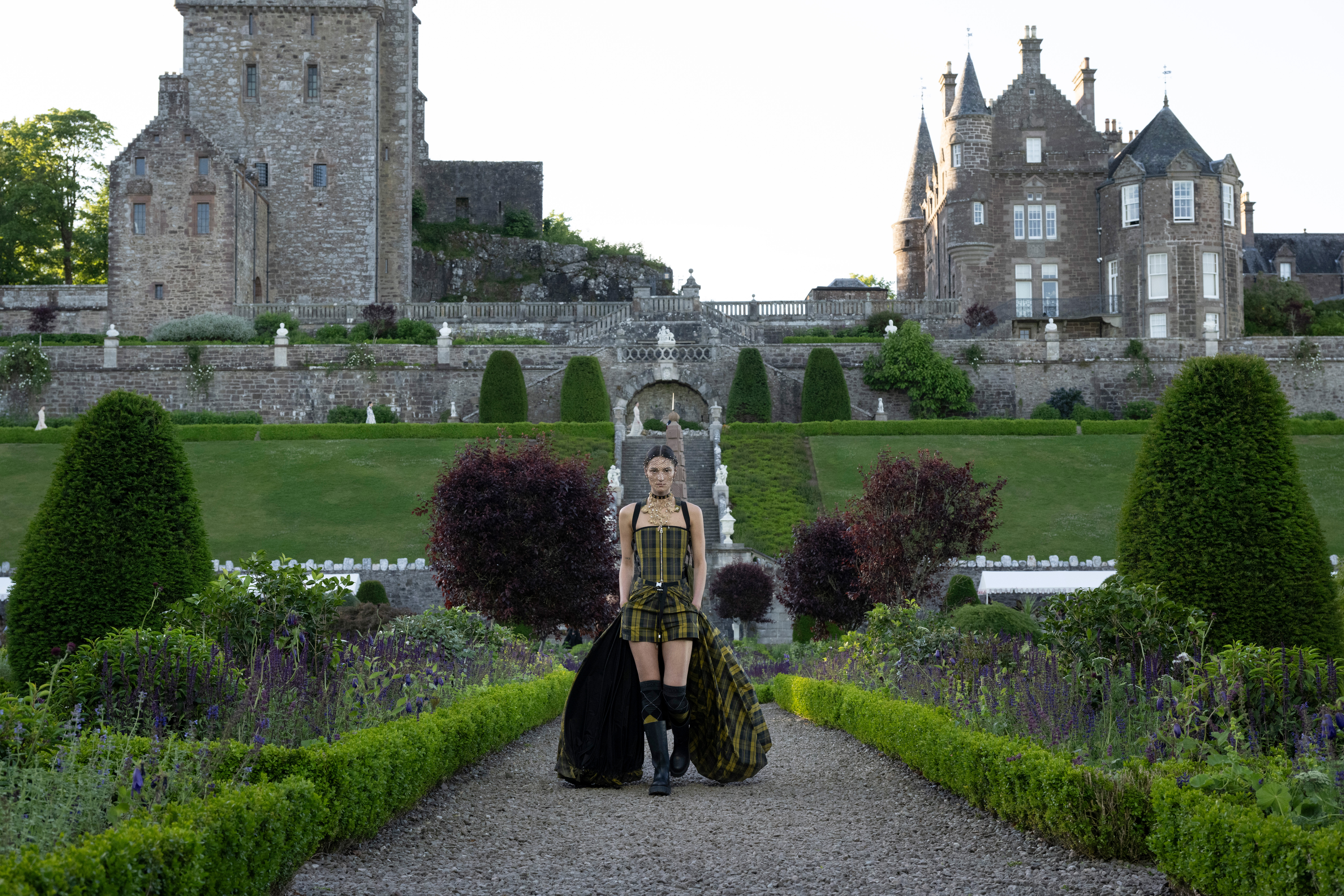Model on the runway at the Dior Cruise 2025 Show held at Drummond Castle in Perthshire, Scotland. Photo / Getty Images