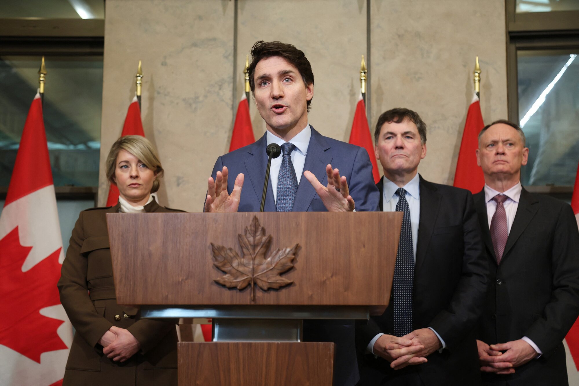Canada's Prime Minister Justin Trudeau speaks during a news conference about the US tariffs against Canada on Tuesday. Photo / Dave Chan, AFP