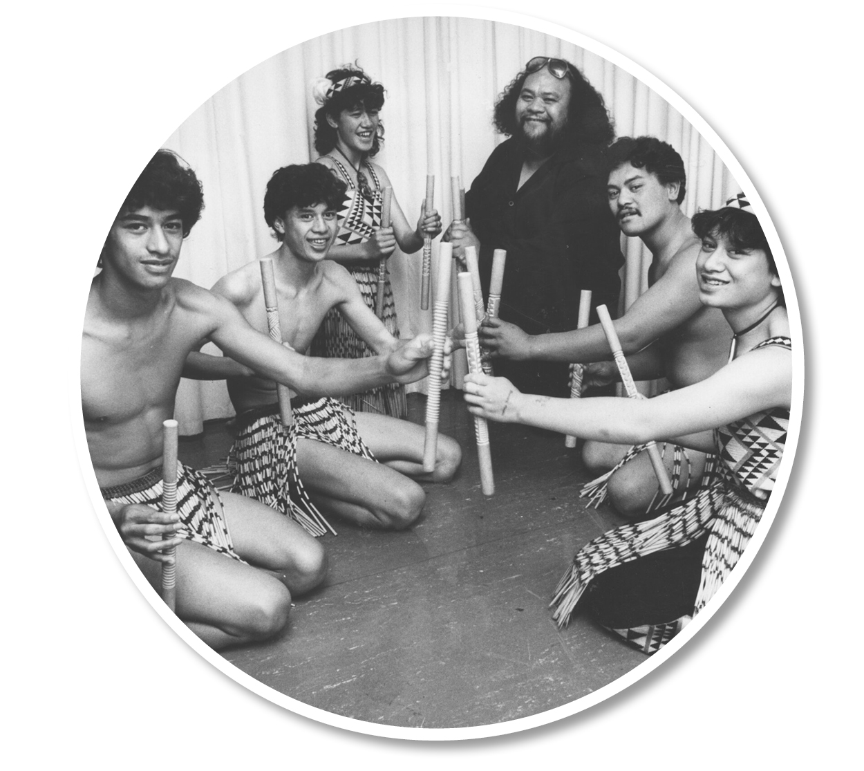 The Pātea Māori Club (from left), James Manu, Wiri Heremaia, Jodi Prime, Dalvanius Prime, Victor Raimona and Jolene Rio.