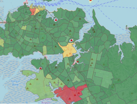 A heat map showing number of