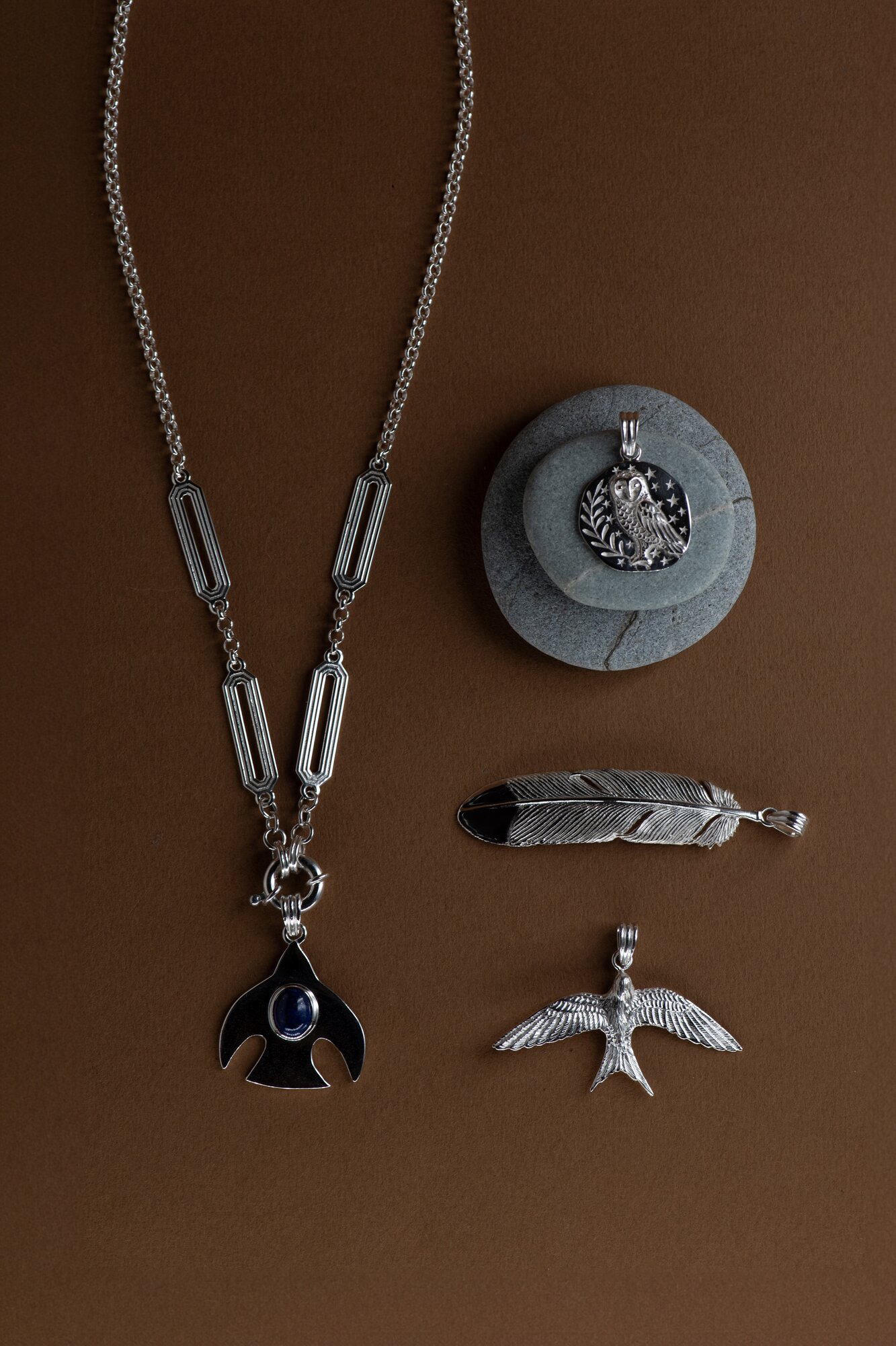 Zoe & Morgan's new collection Twenty include Moonbird, Owl, Huia and Lover charms, and the Eliza silver chain.