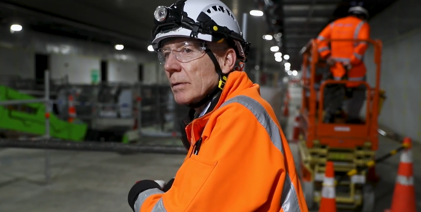 City Rail Link chief executive Dr Sean Sweeney observing construction at Te Waihorotiu Station on November 21, 2023. Photo / Dean Purcell