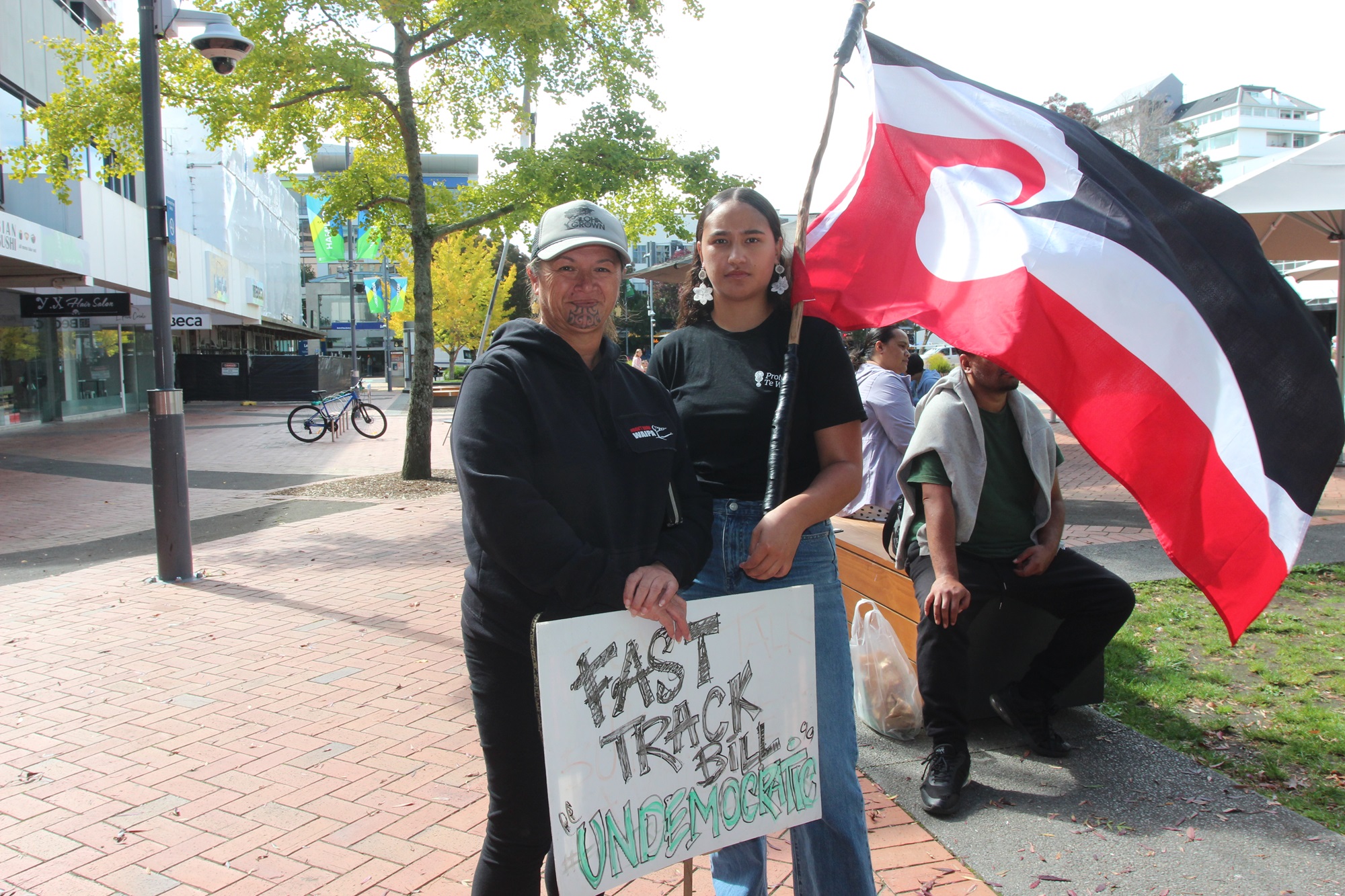 A sign from the nationwide protest in Hamilton, fighting against the Government's proposed Fast Track Approvals Bill. Photo / Malisha Kumar
