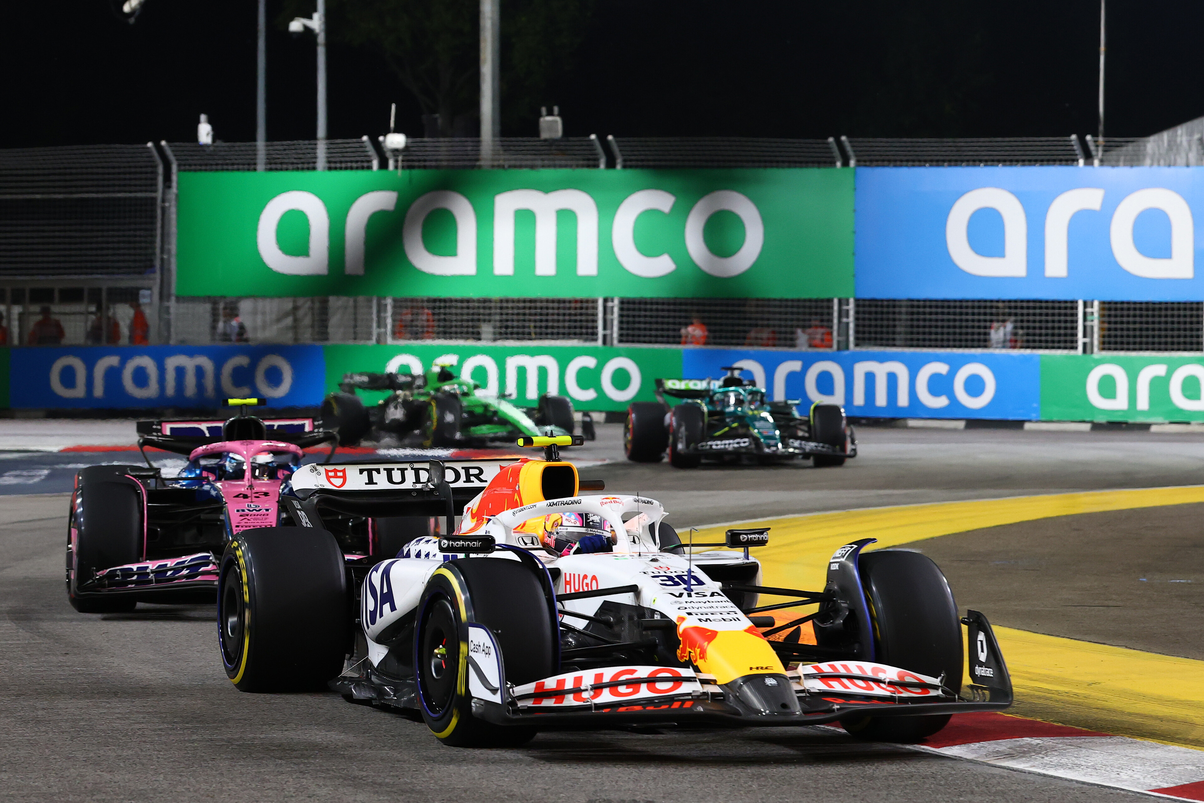 Liam Lawson leads Alpine's Franco Colapinto at the Singapore Grand Prix. Photo / Red Bull