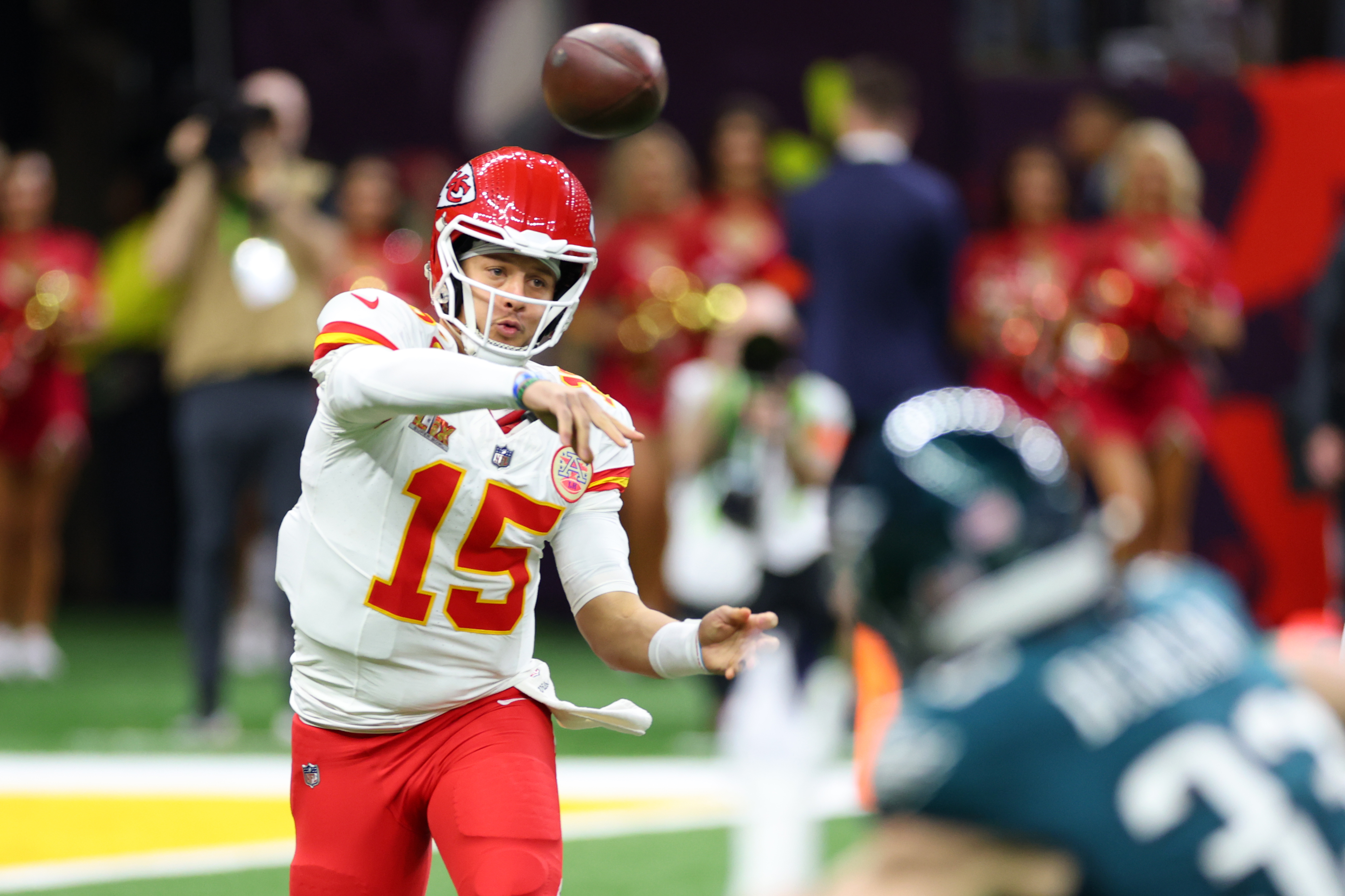 Patrick Mahomes of the Kansas City Chiefs throws a pass in the first quarter against the Philadelphia Eagles during Super Bowl LIX. Photo / Getty Images
