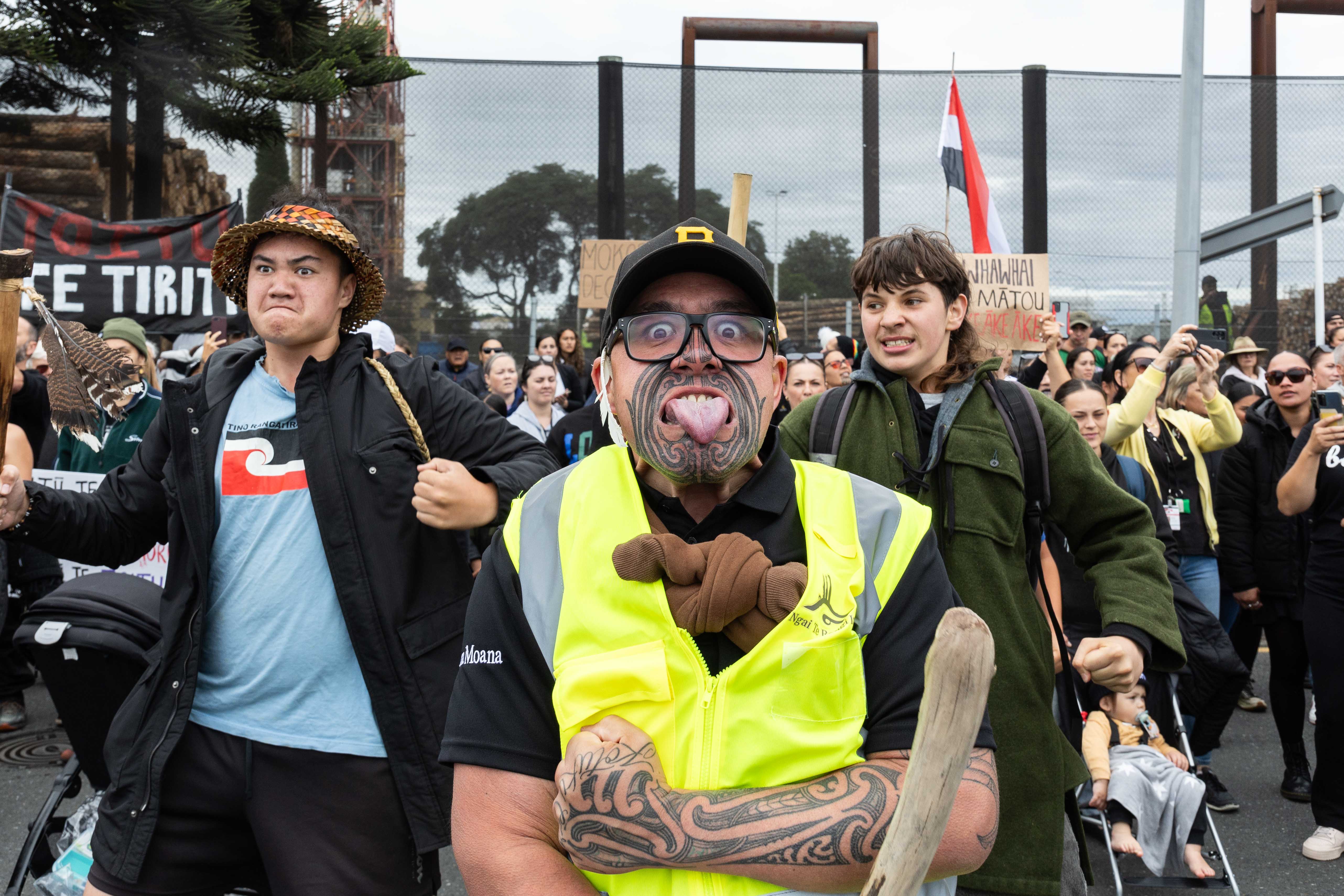 Ngāi Te Rangi ended the protest with a haka. Photo / Alex Cairns