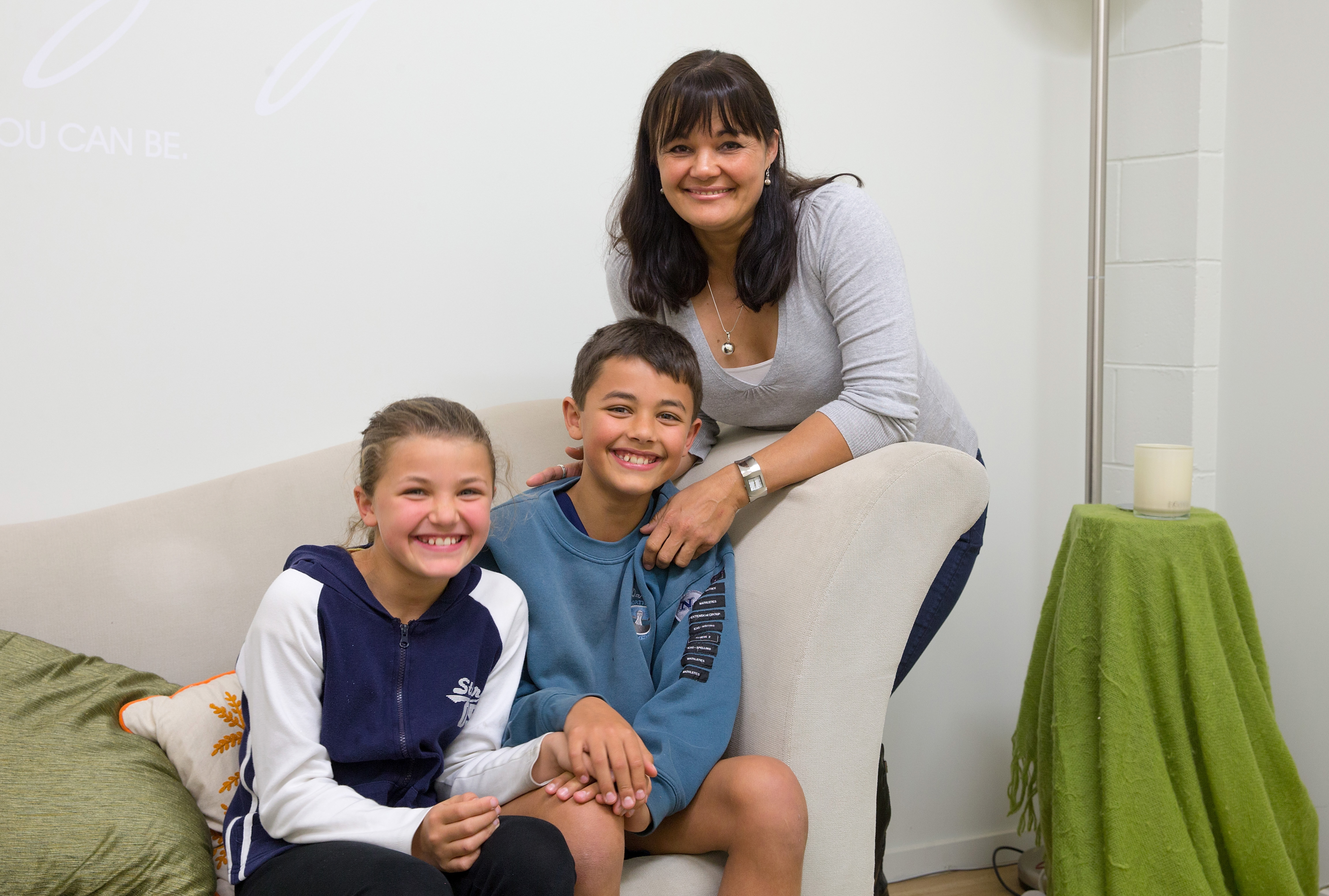 Cheryl Jenkins with her children Daniel and Anna at home on the North Shore. Photo / David Rowland