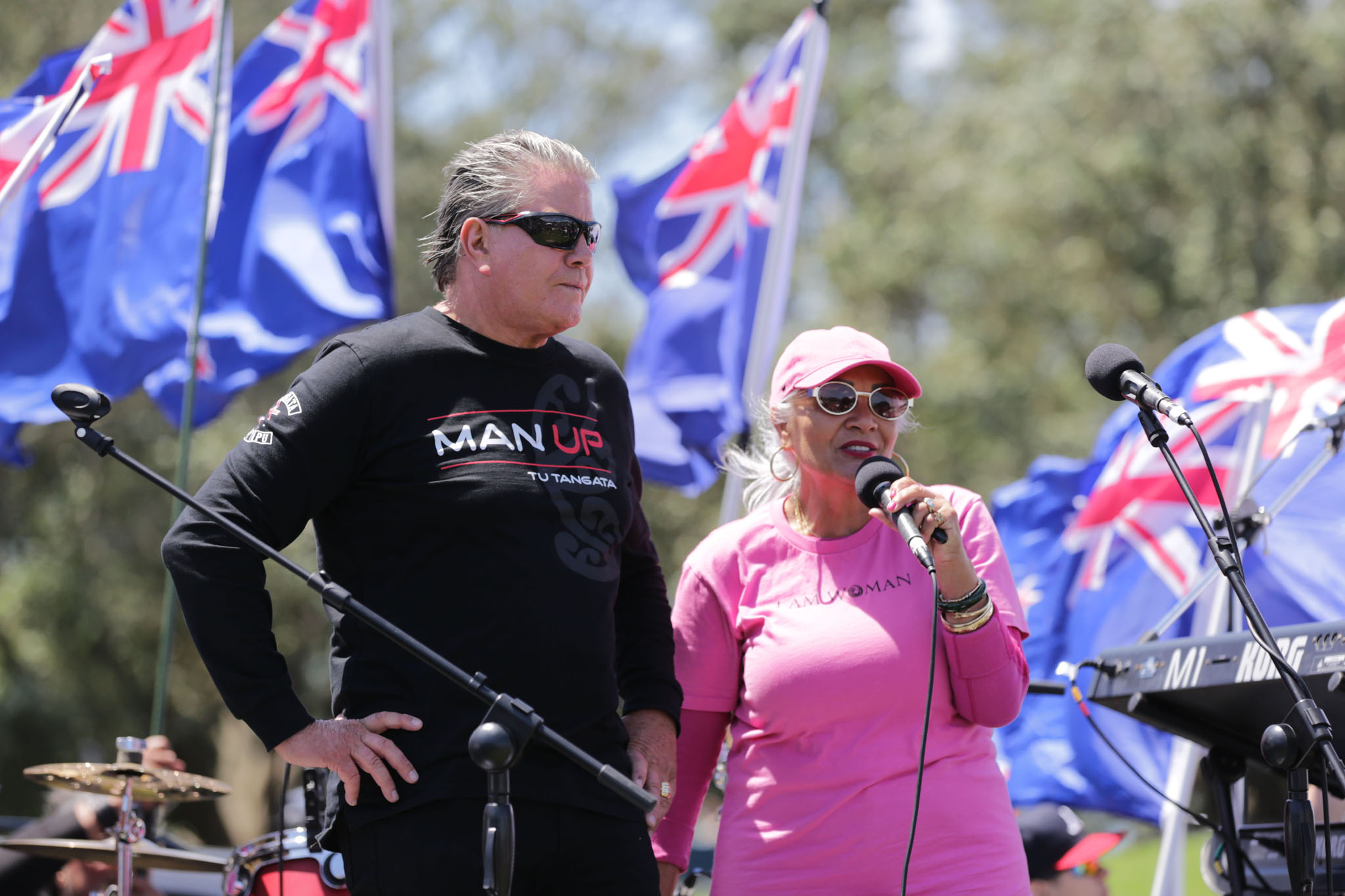 Brian and Hannah Tamaki address supporters at the Auckland Domain last year during the “Make New Zealand Great Again” convoy. Photo / Sylvie Whinray