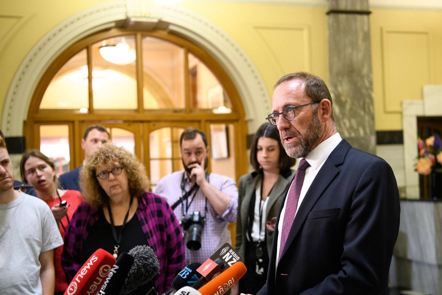 Justice Minister Andrew Little speaks to the media after the referendum announcements. Photo / Mark Tantrum