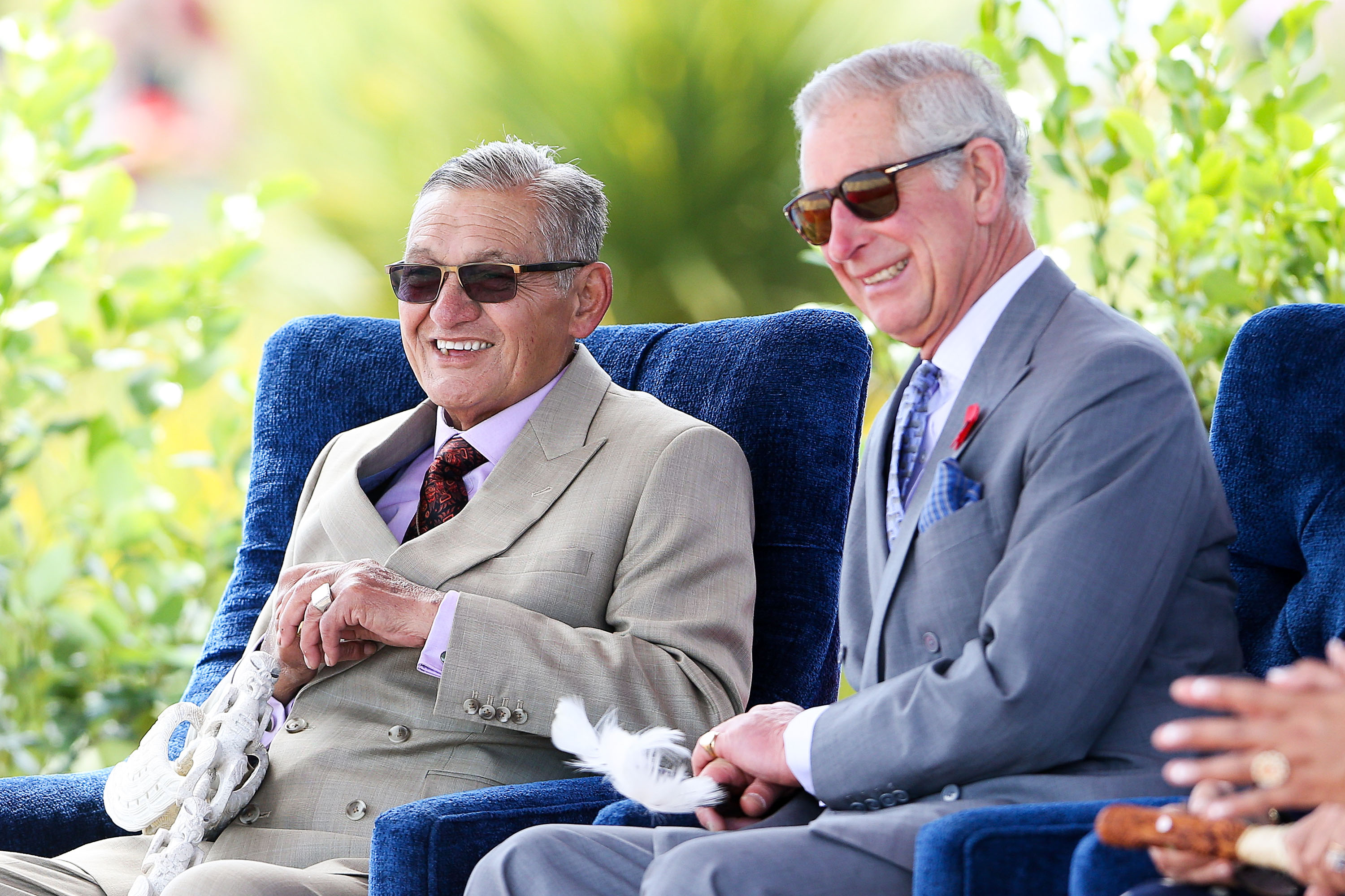 King Charles and Kiingi Tuheitia look on during a visit to Turangawaewae Marae in 2015. Photo / Getty Images