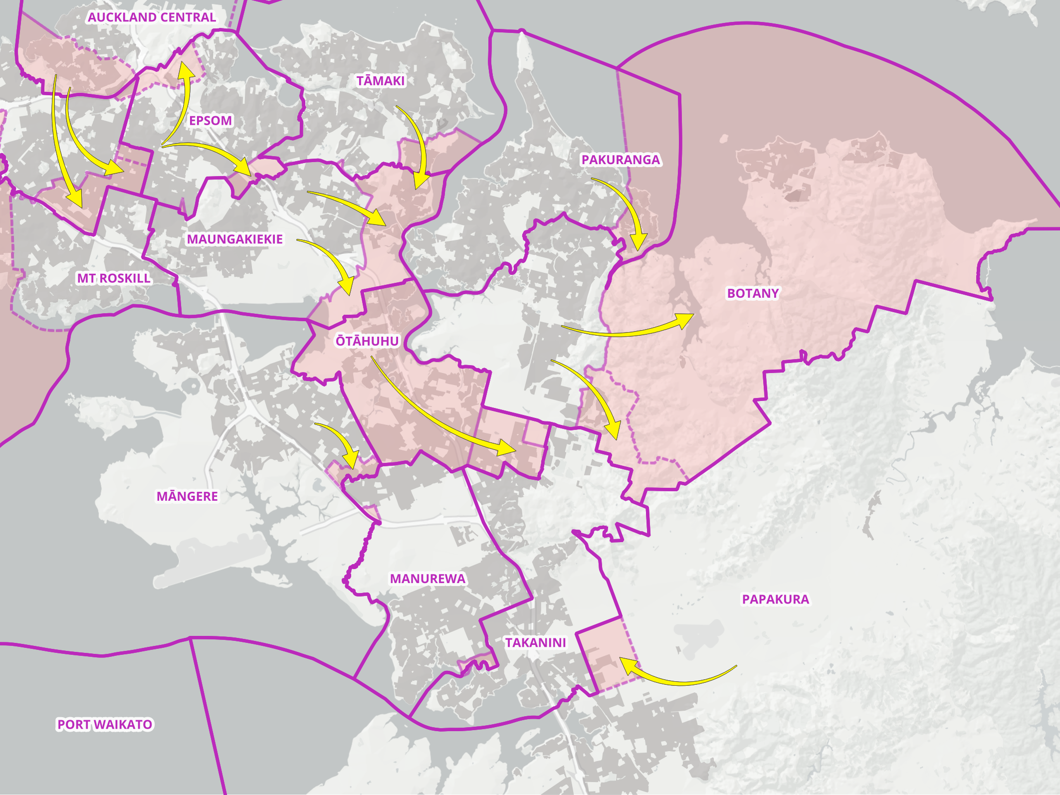 Proposed changes to eastern and southern Auckland boundaries.