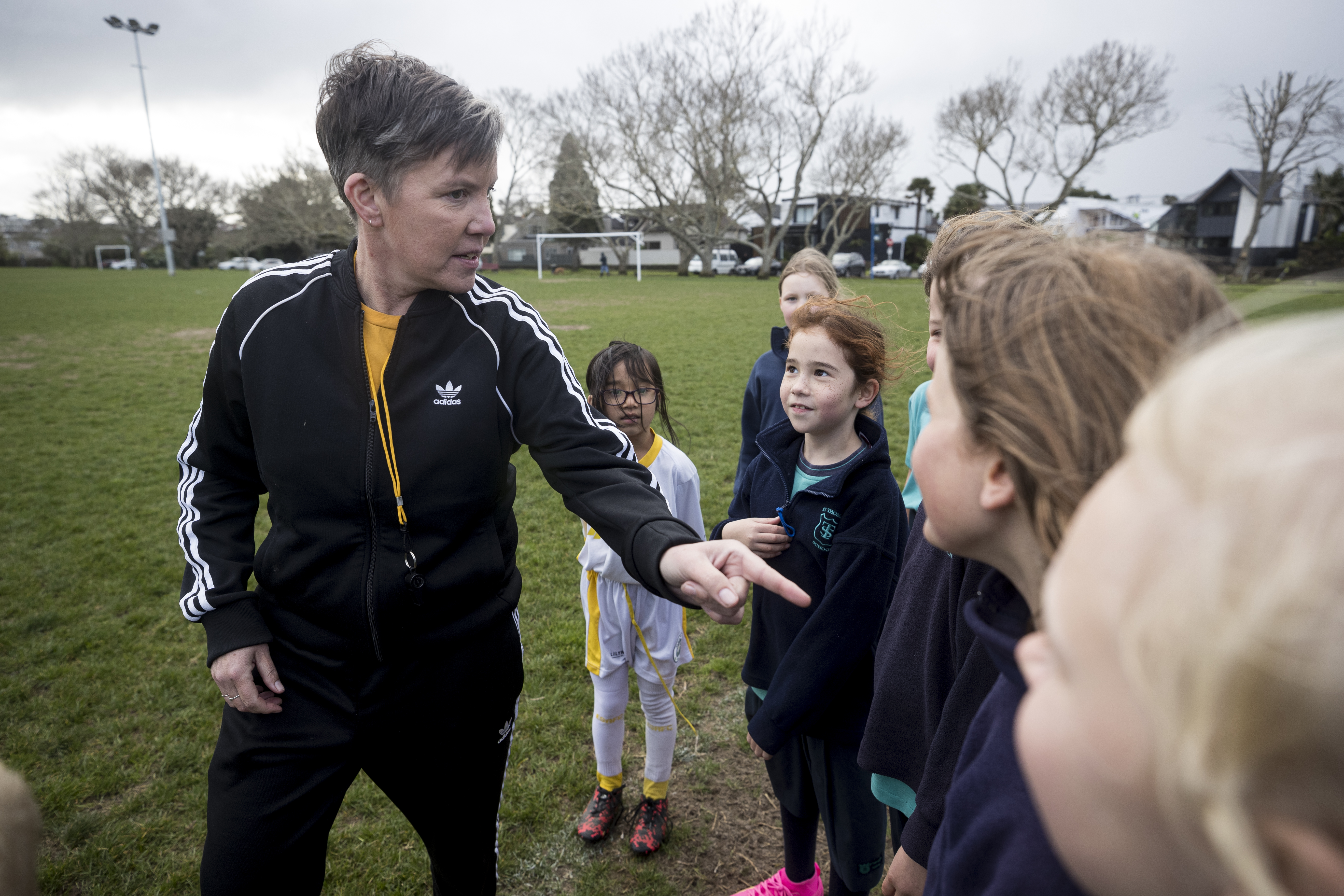 Karen O'Leary delivers an inspirational team talk. Photo / Dean Purcell.