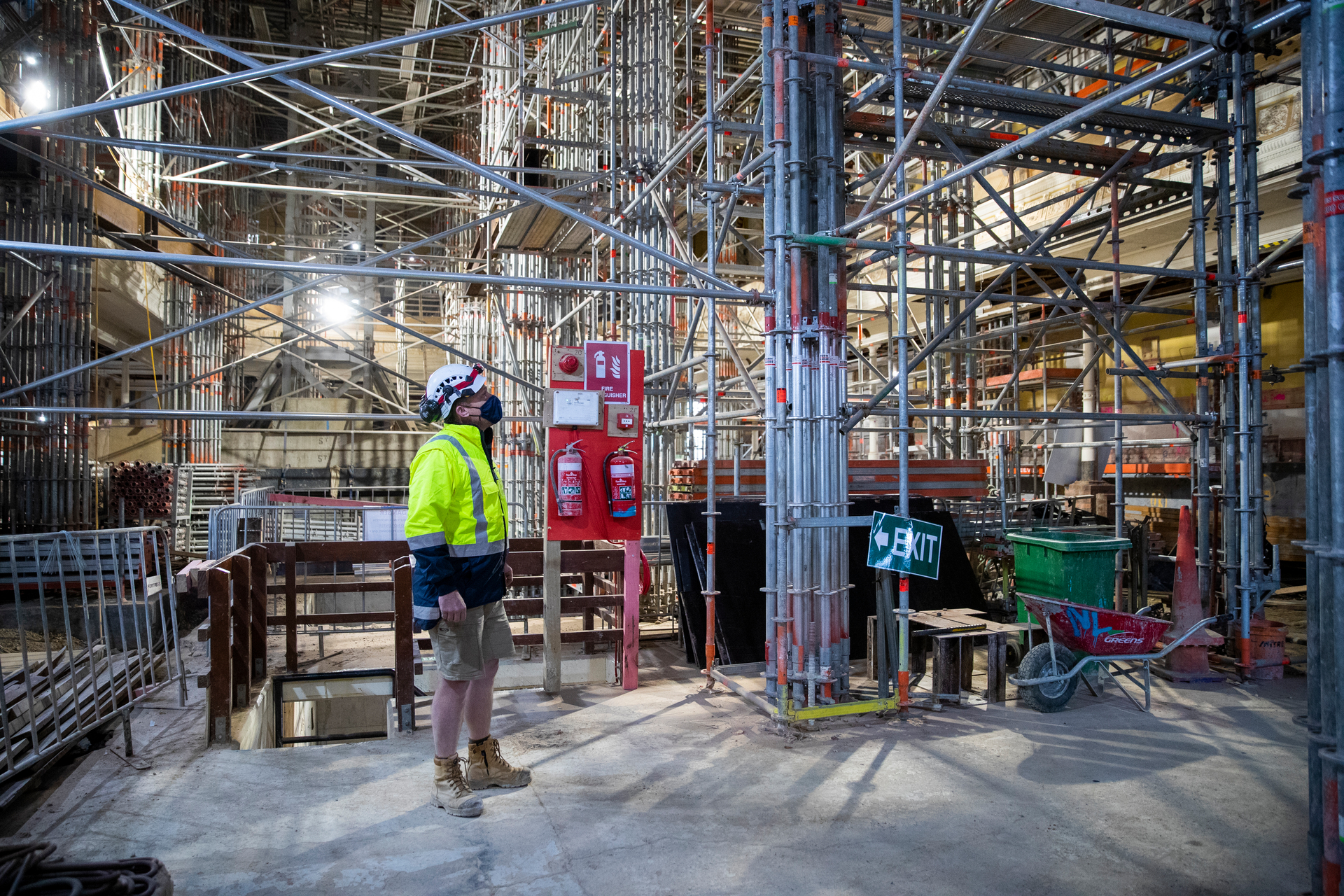 Inside the auditorium of the Wellington Town Hall during construction last year. Photo / Mark Mitchell
