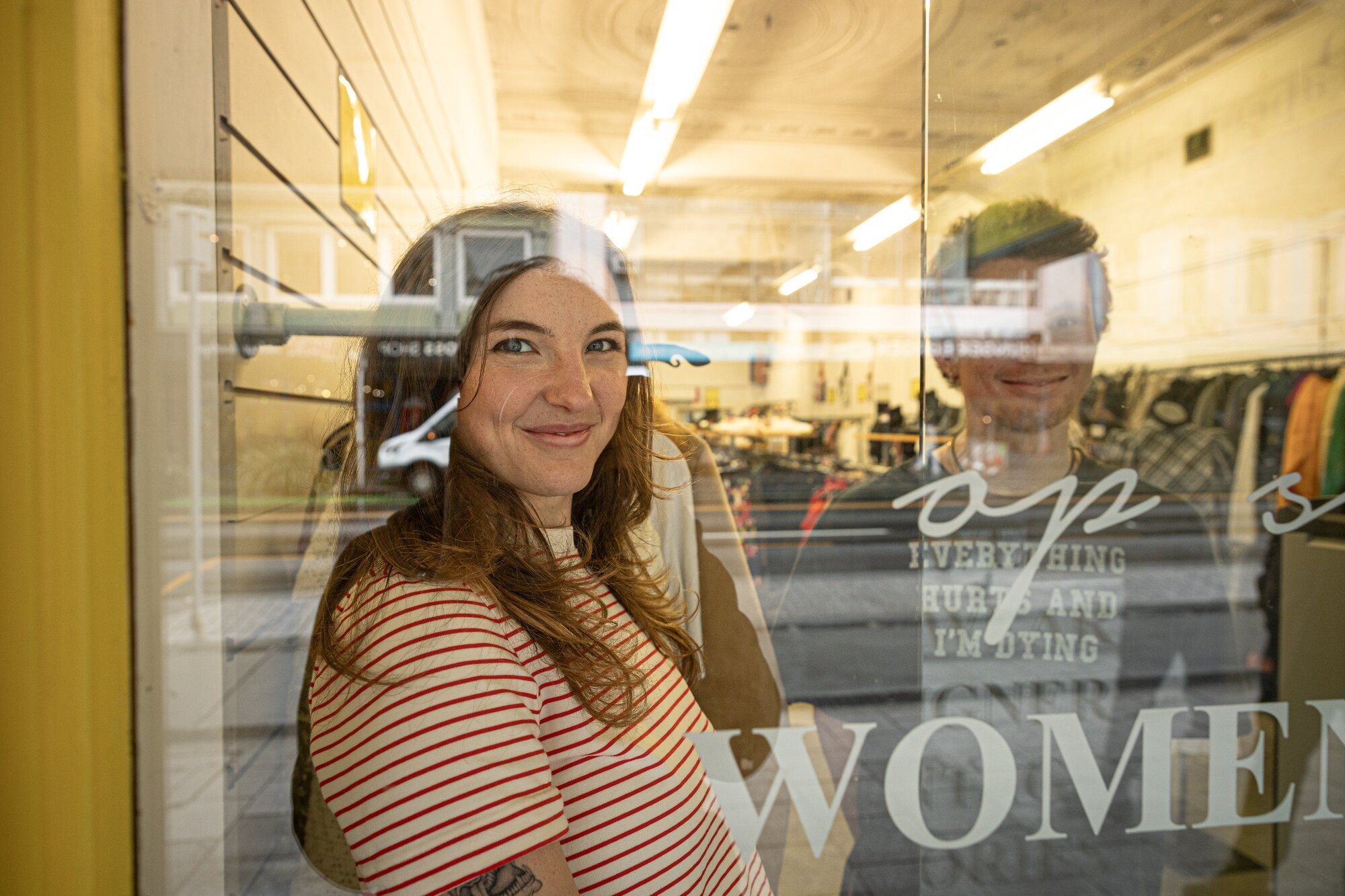 Paperbag Princess staff Chloe Bailey and Ruben Cirilovic say that on a good day, the recycled clothes shop is packed. Photo / Jason Dorday