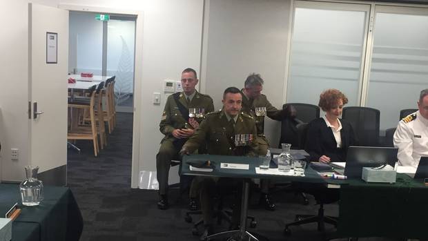 Lieutenant Colonel Justin Putze (front) before the court martial in Upper Hutt. Photo / Melissa Nightingale