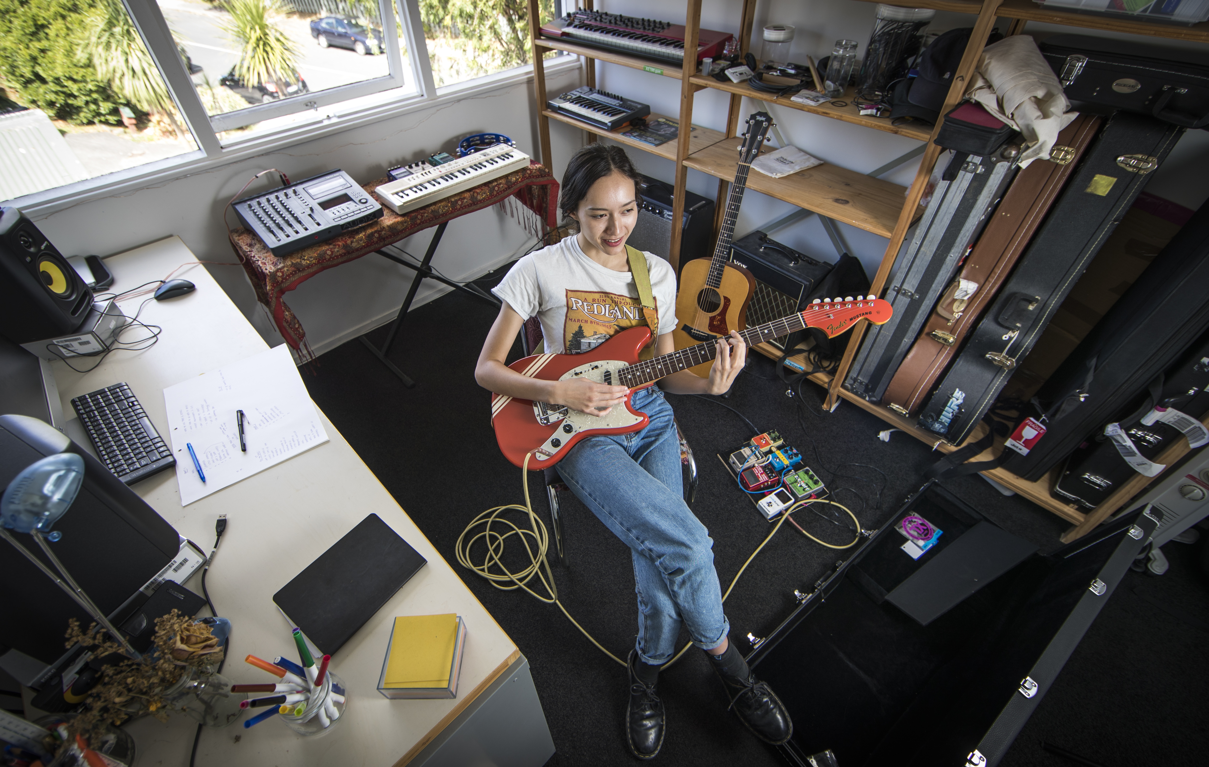 Amelia Murray, aka Fazerdaze, inside her home studio in Morningside, where work on her debut album was finished. Photo/Greg Bowker