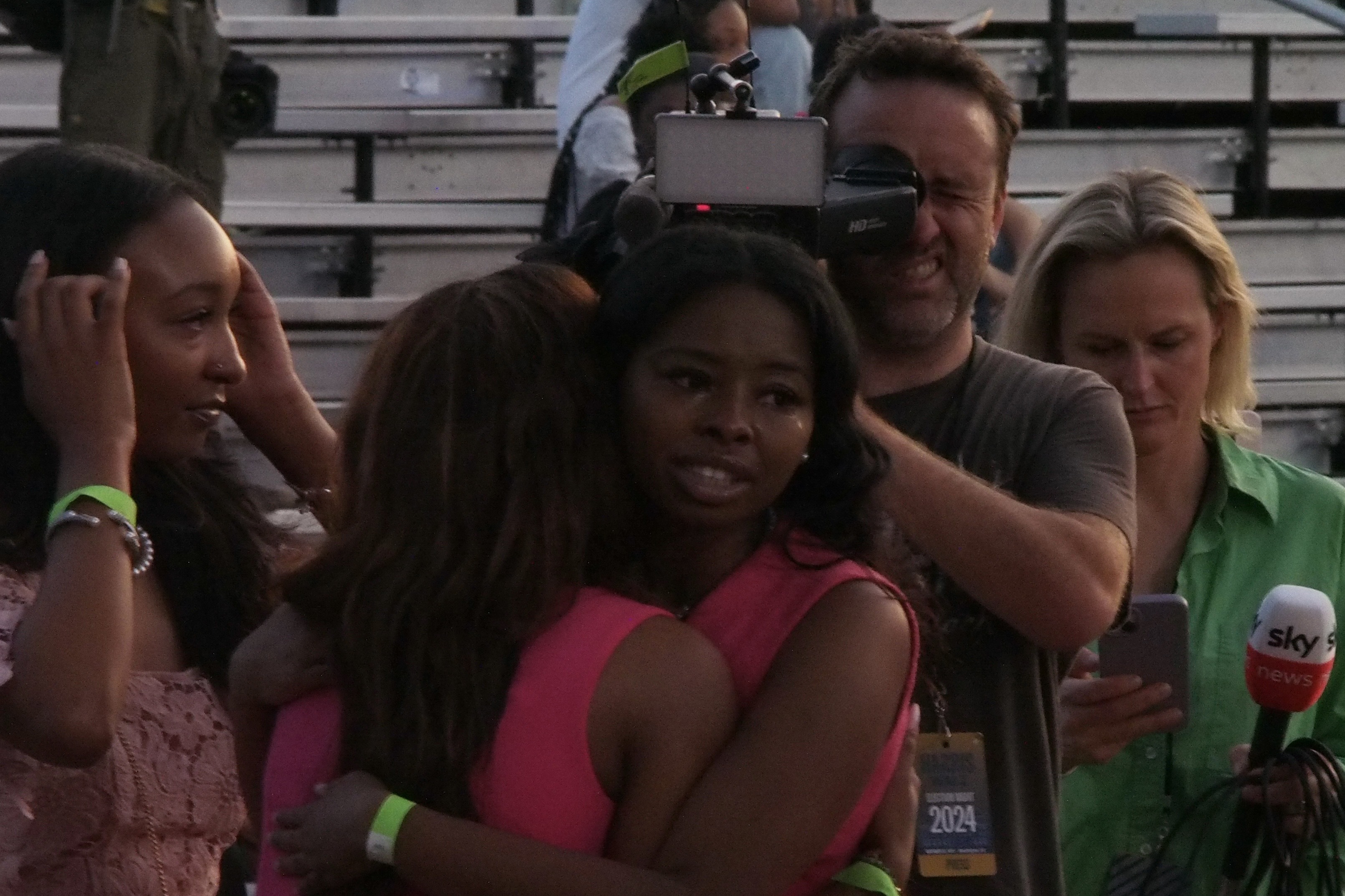 Members of Harris' sorority comfort each other after her concession speech. Photo / Thomas Coughlan