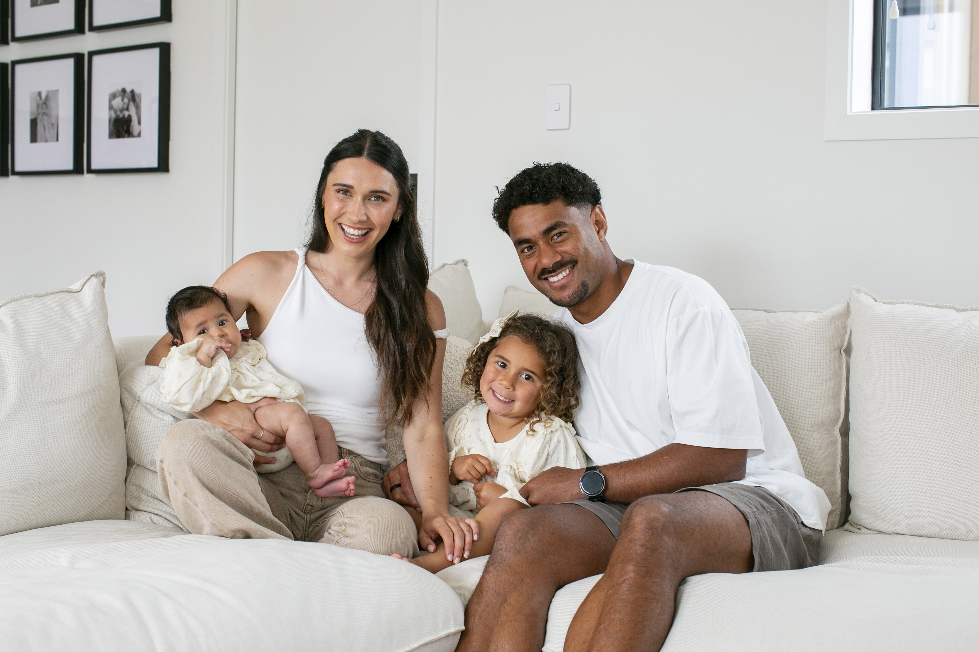 Emoni Narawa with his wife Danielle and their daughters Nyla and Milla. Photo / Maree Wilkinson