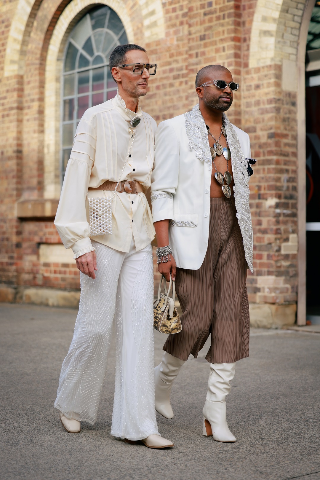 Beading, embellishment and elegant pleats grace these two complementary looks at Carriageworks. Photo / Hanna Lassen, Getty Images