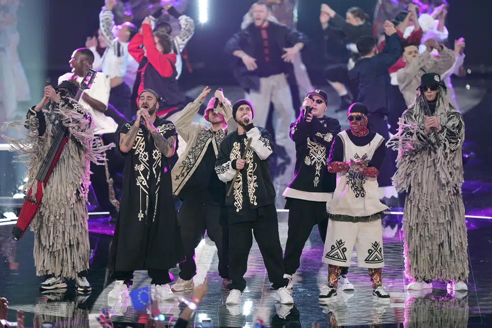 Kalush Orchestra of Ukraine performs during the Grand Final of the Eurovision Song Contest 2023. Photo / Martin Meissner, AP