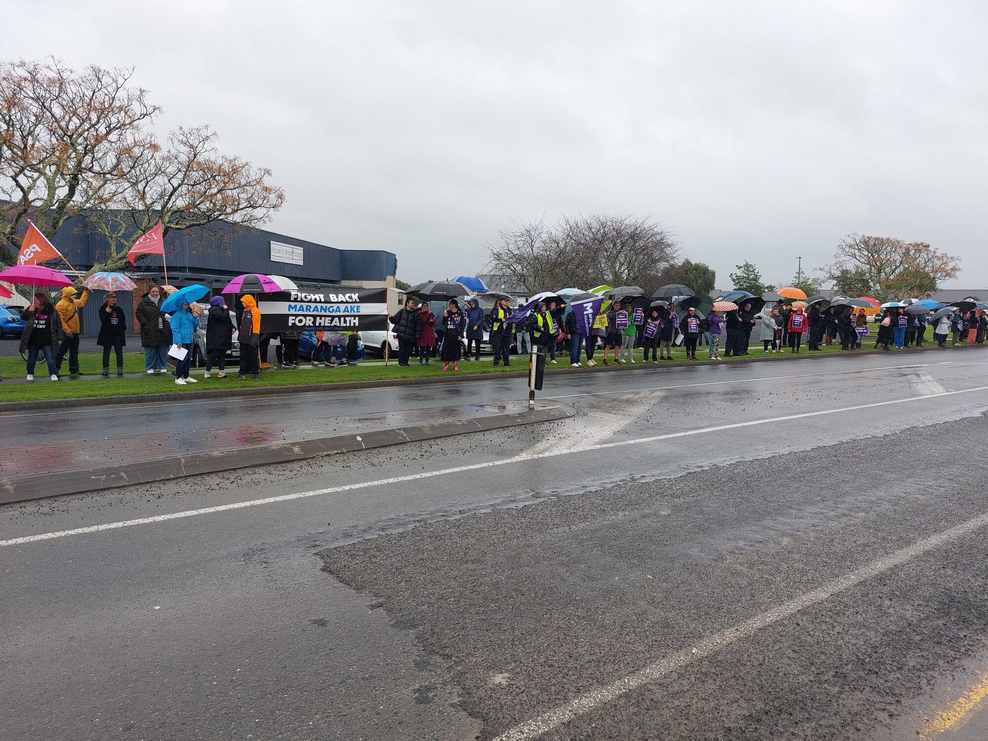 A nurses' strike in Gisborne, across from the hospital, in July this year. They will strike again later this month, along with primary school teachers and health workers. Photo / Gisborne Herald