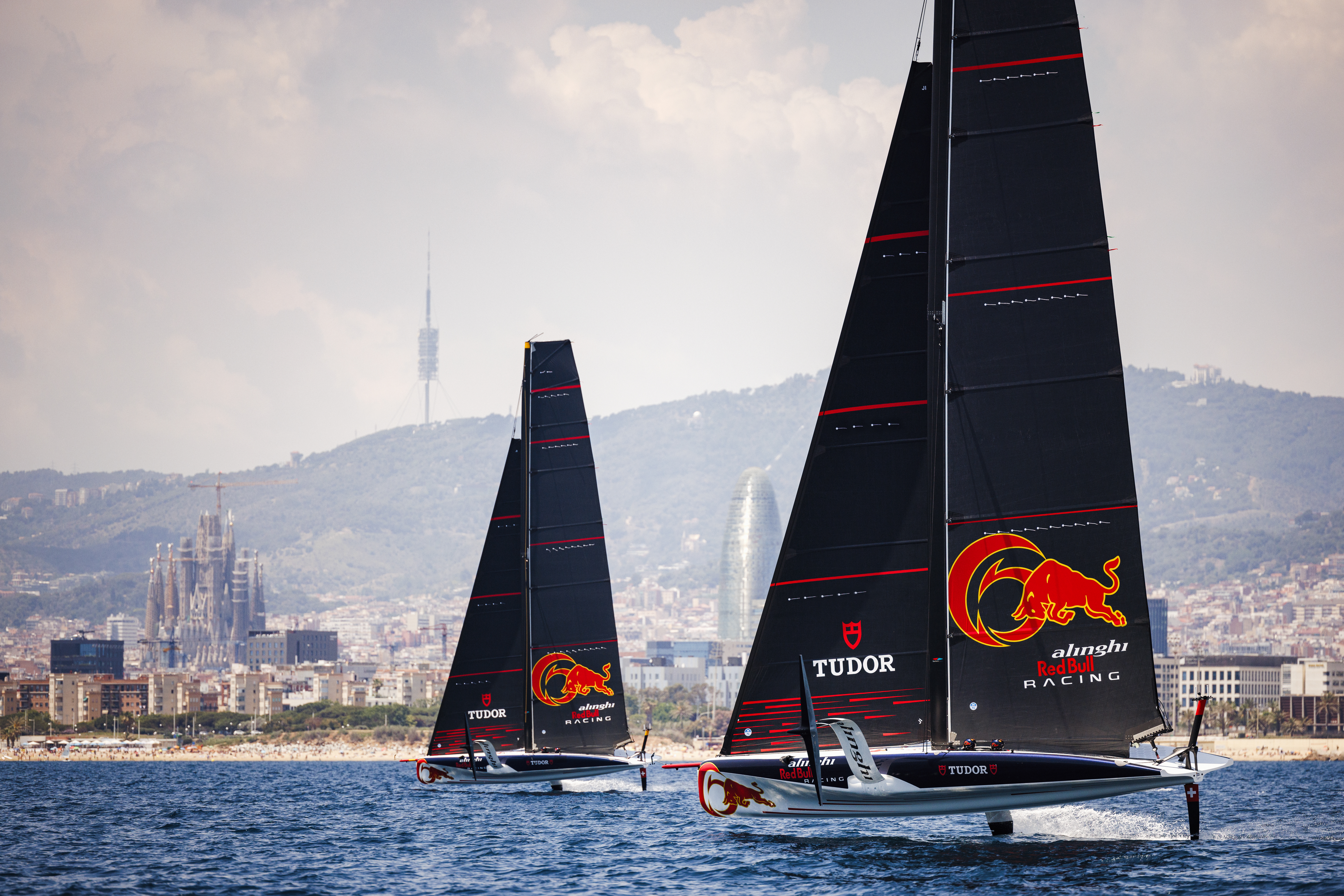 Alinghi Red Bull Racing have started match-race training with their two AC40s. Photo: Samo Vidic/Alinghi Red Bull Racing