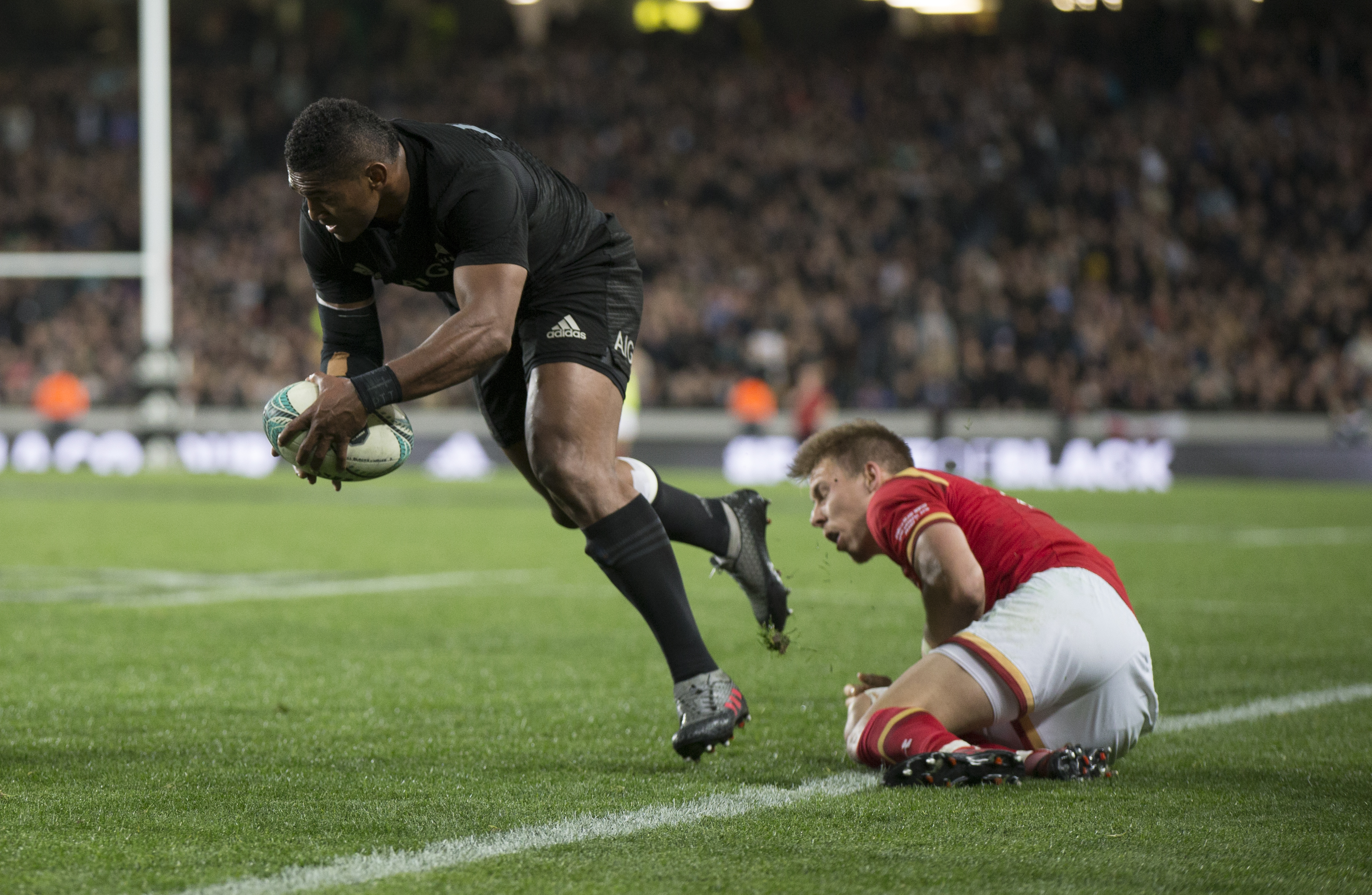 New Zealand All Blacks Waisake Naholo in action during the first test match against Wales at Auckland's Eden Park on Saturday night. Photo / Nick Reed