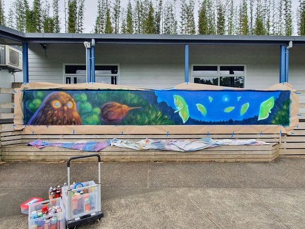 Work in progress. Mural artwork from Erika Pearce at Kerikeri Primary School.