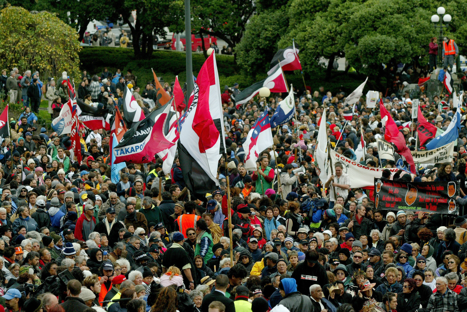 Protest at Parliament in May 2004 against the foreshore and seabed legislation. Photo / Kenny Rodger