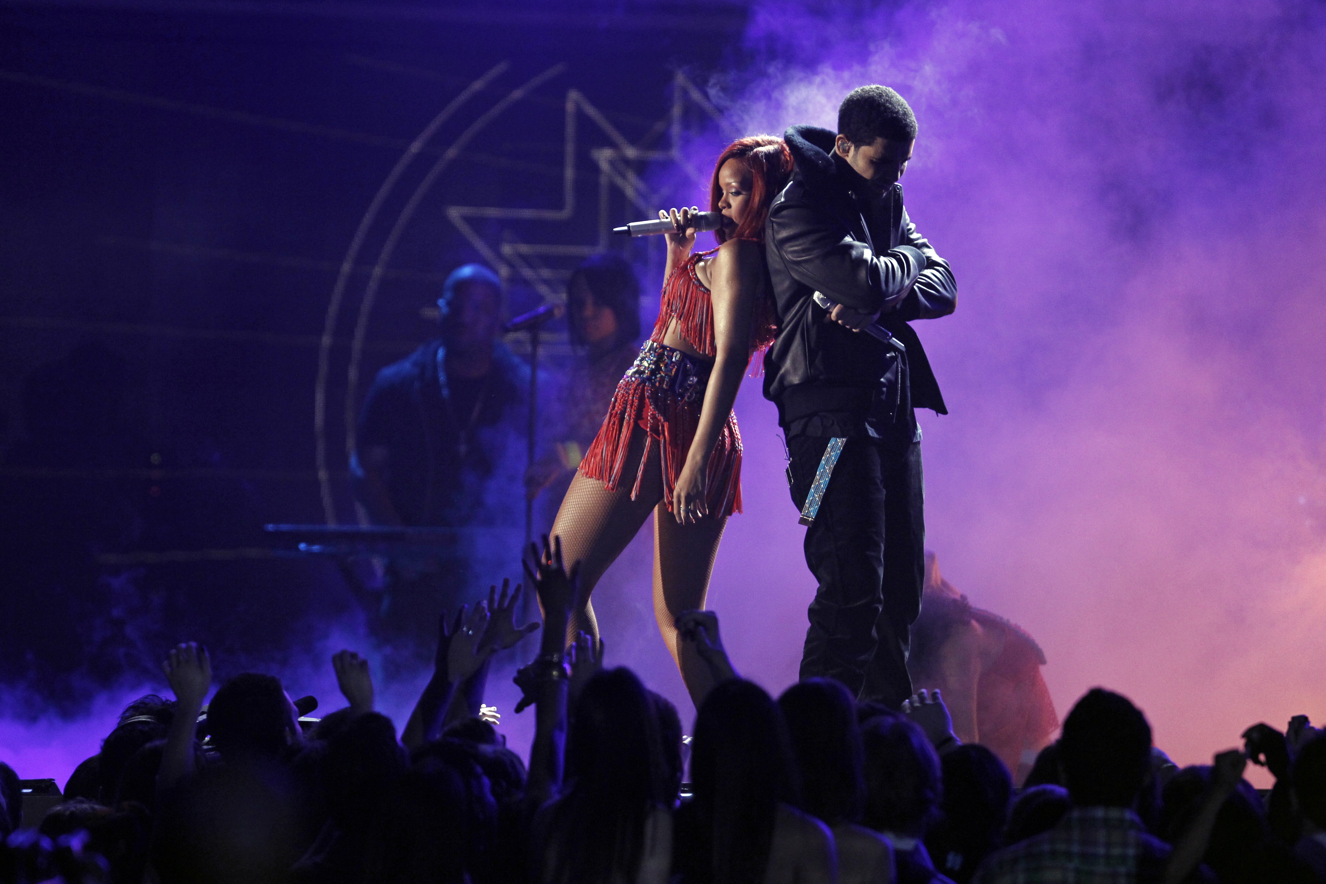 Rihanna and Drake onstage at the Grammy Awards in 2011. From 2005 to 2012 she released seven albums. Photo / AP