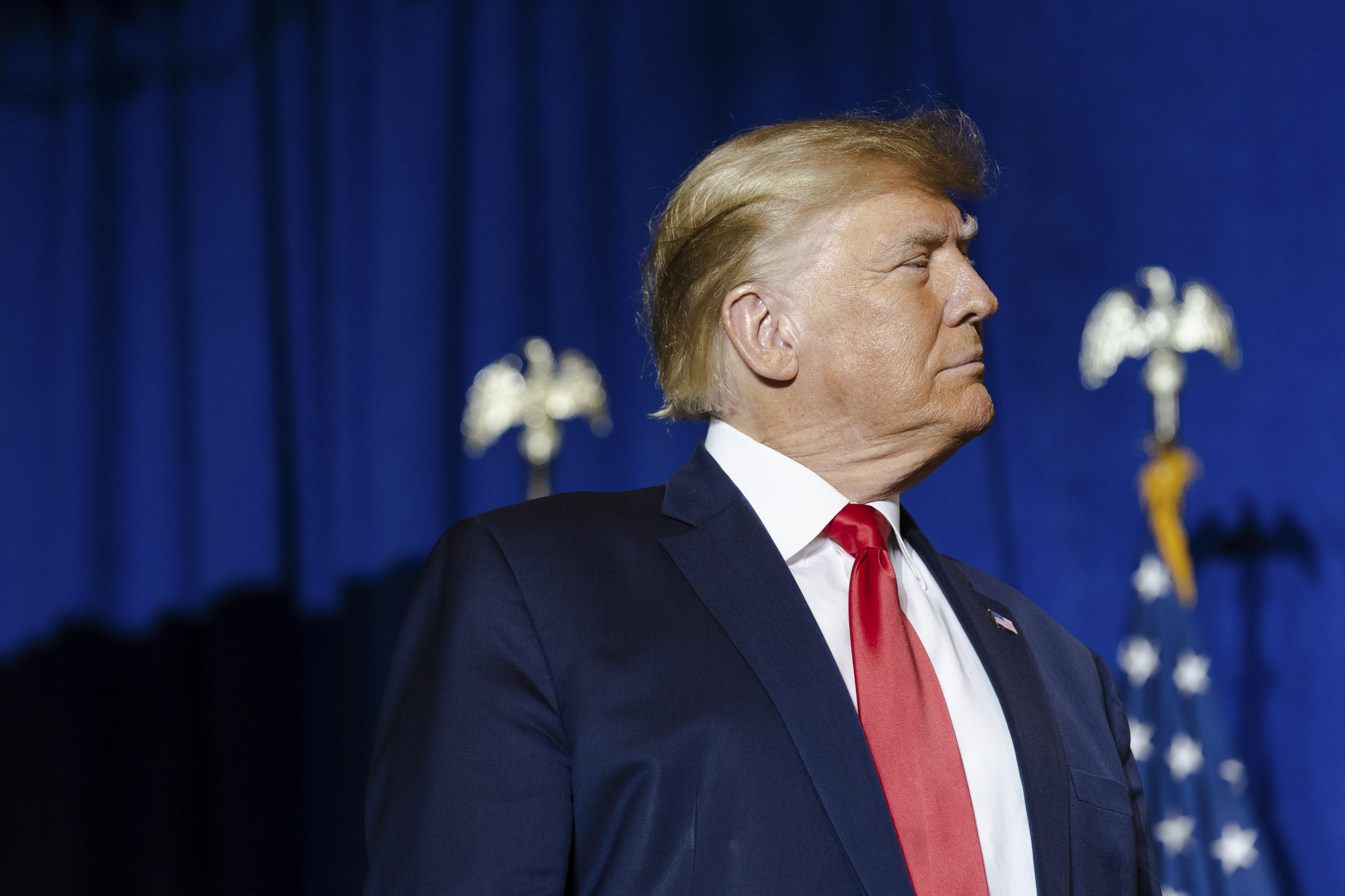 FILE — Former president and GOP presidential candidate Donald Trump at a campaign event in Manchester, N.H. on April 27, 2023. Trump was ordered to pay $5 million in damages to E. Jean Carroll, who accused him of rape and defamation. A jury found him liable of sexual abuse, but not rape. (Sophie Park/The New York Times)