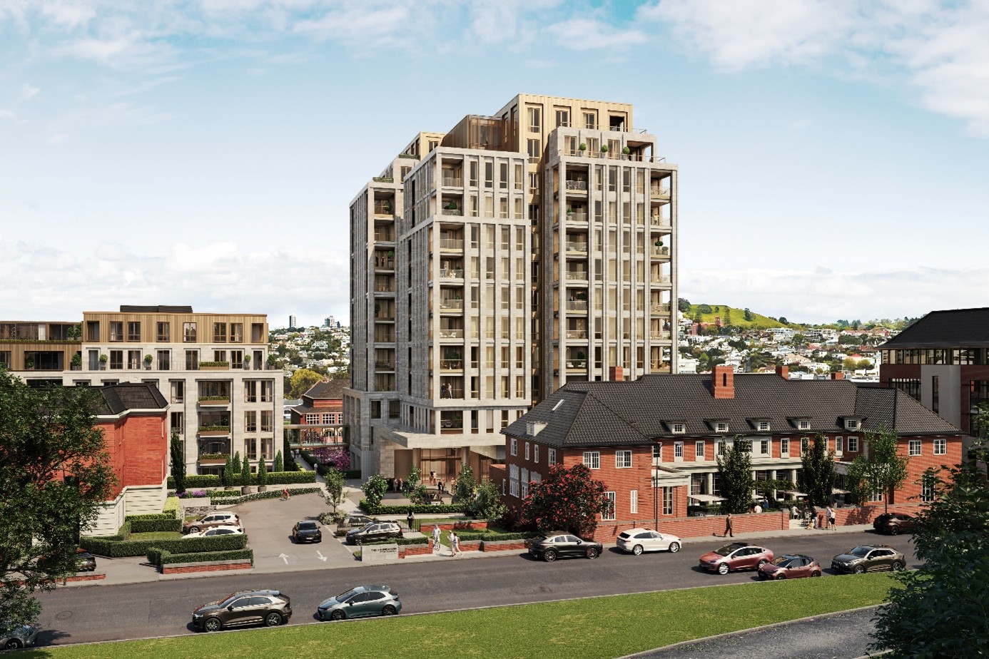 The large new planned retirement building to be built by Generus Group on the Parnell site. This has just won approval. Photo / Environmental Protection Authority