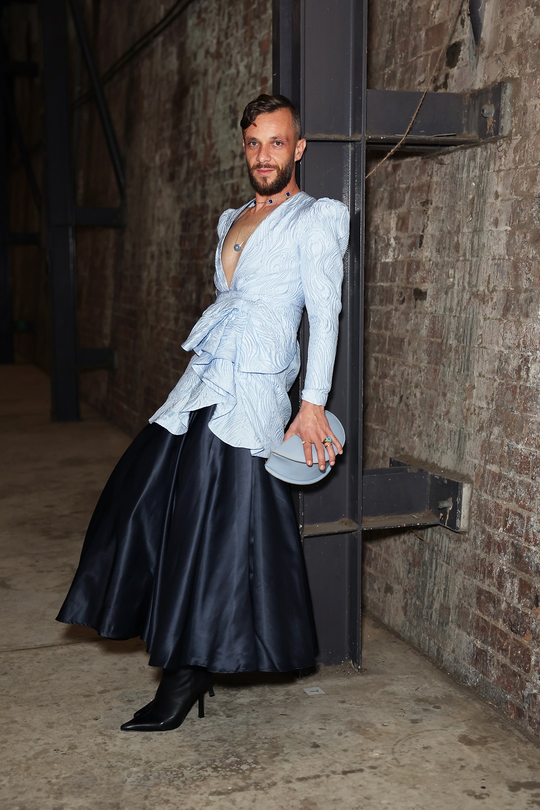 Stylist and blogger Jamie Azzopardi wore a fabulous vintage Nicola Finetti look at Australian Fashion Week. Photo / Don Arnold, Getty Images