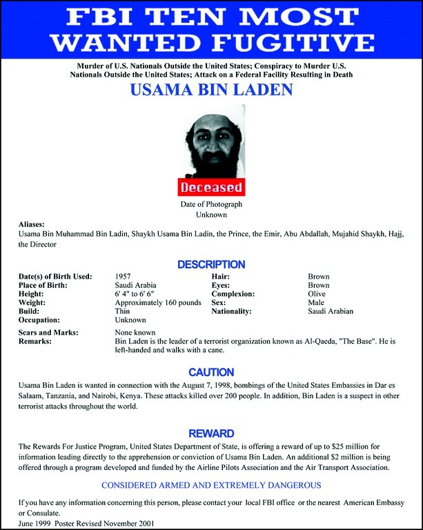 Osama bin Laden also featured on the FBI's 10 Most Wanted Fugitives list. Photo / Supplied 