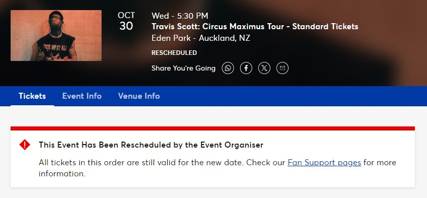 Ticketmaster's website updated the concert date hours before ticket holders were informed via text and email that it would be changed.